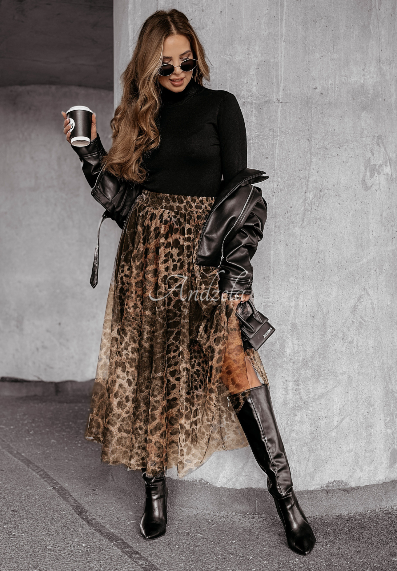 Living Wild tulle maxi skirt in camel panther