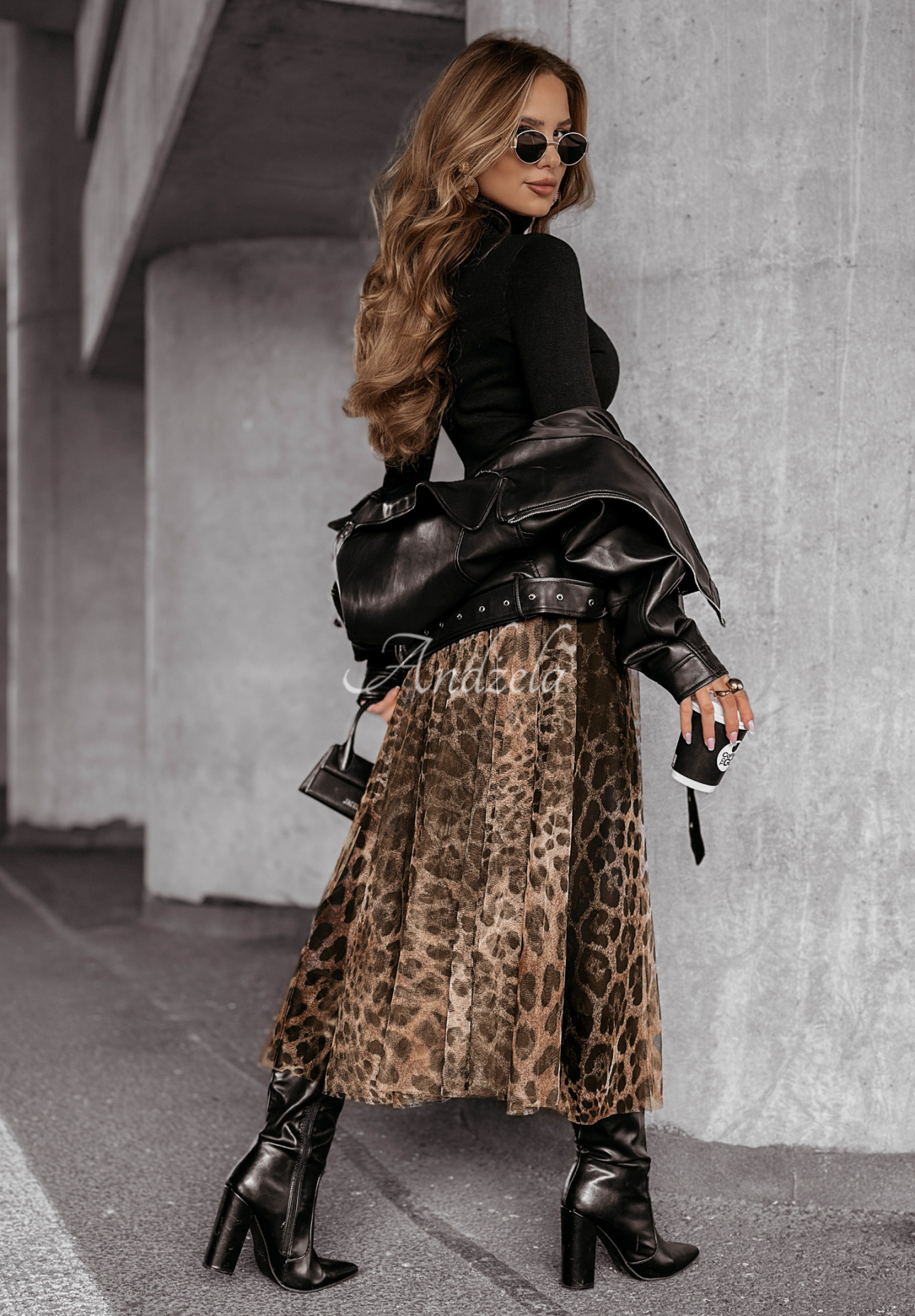 Living Wild tulle maxi skirt in camel panther