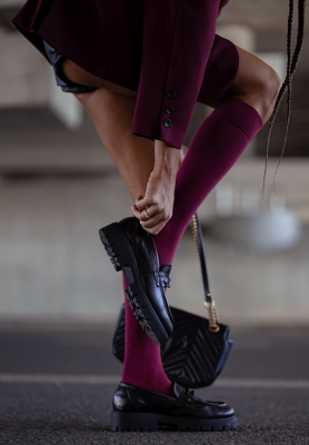 October Twilight burgundy knee socks
