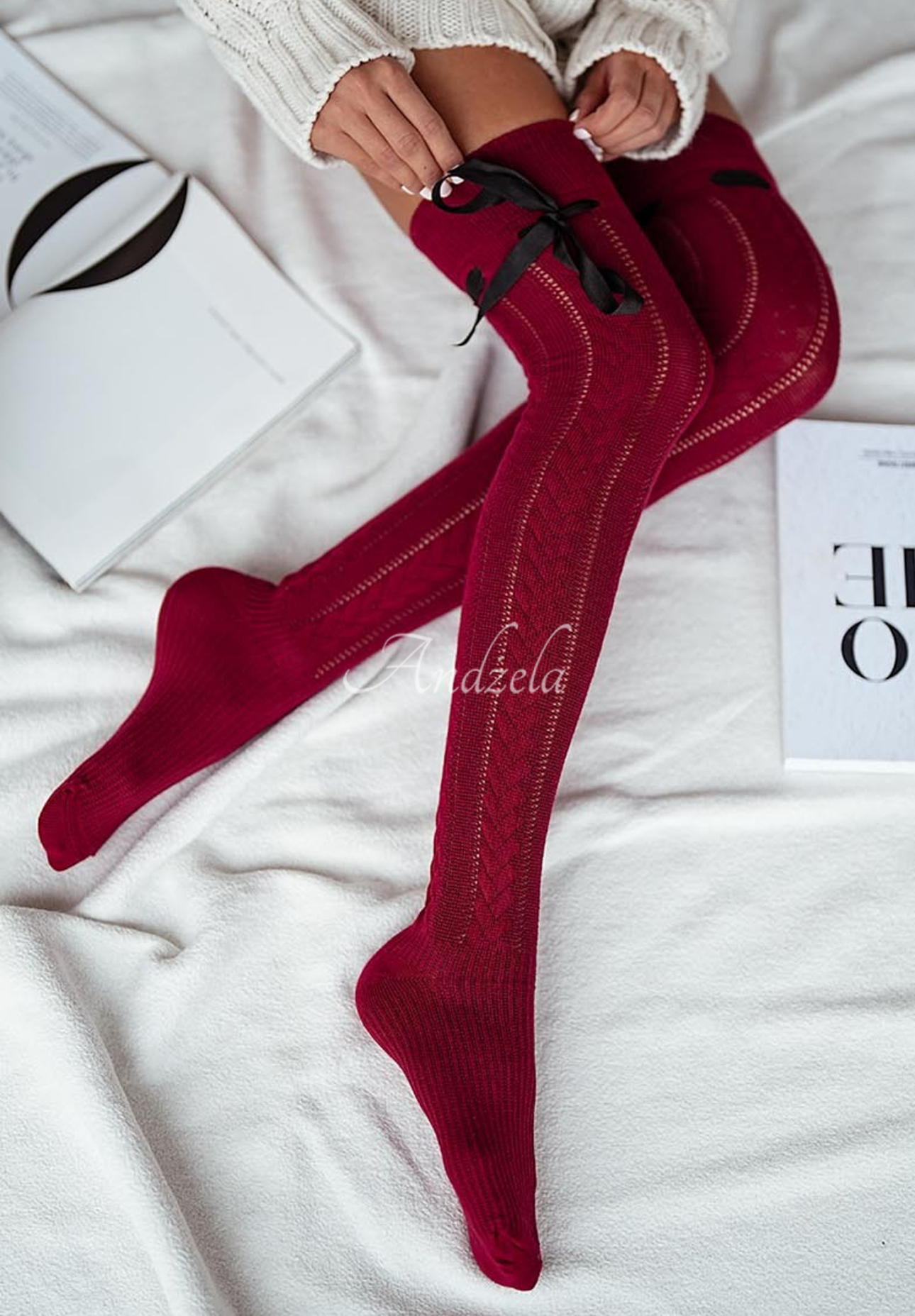 My Little Bows burgundy knee socks with bows