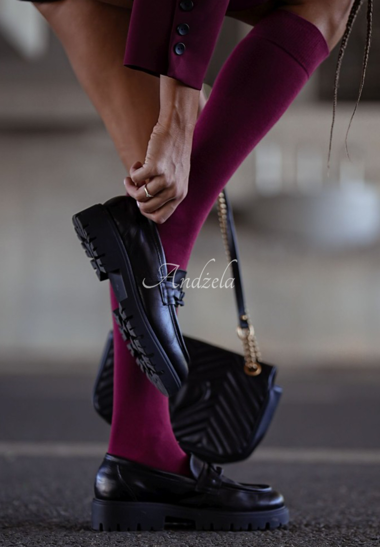 October Twilight burgundy knee socks