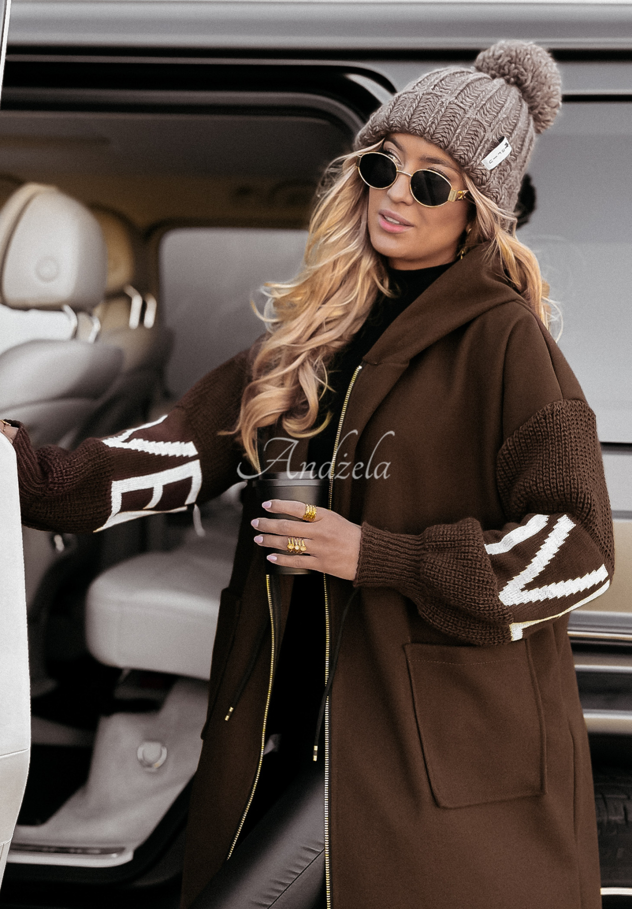 Long hooded coat Loved Ones chocolate