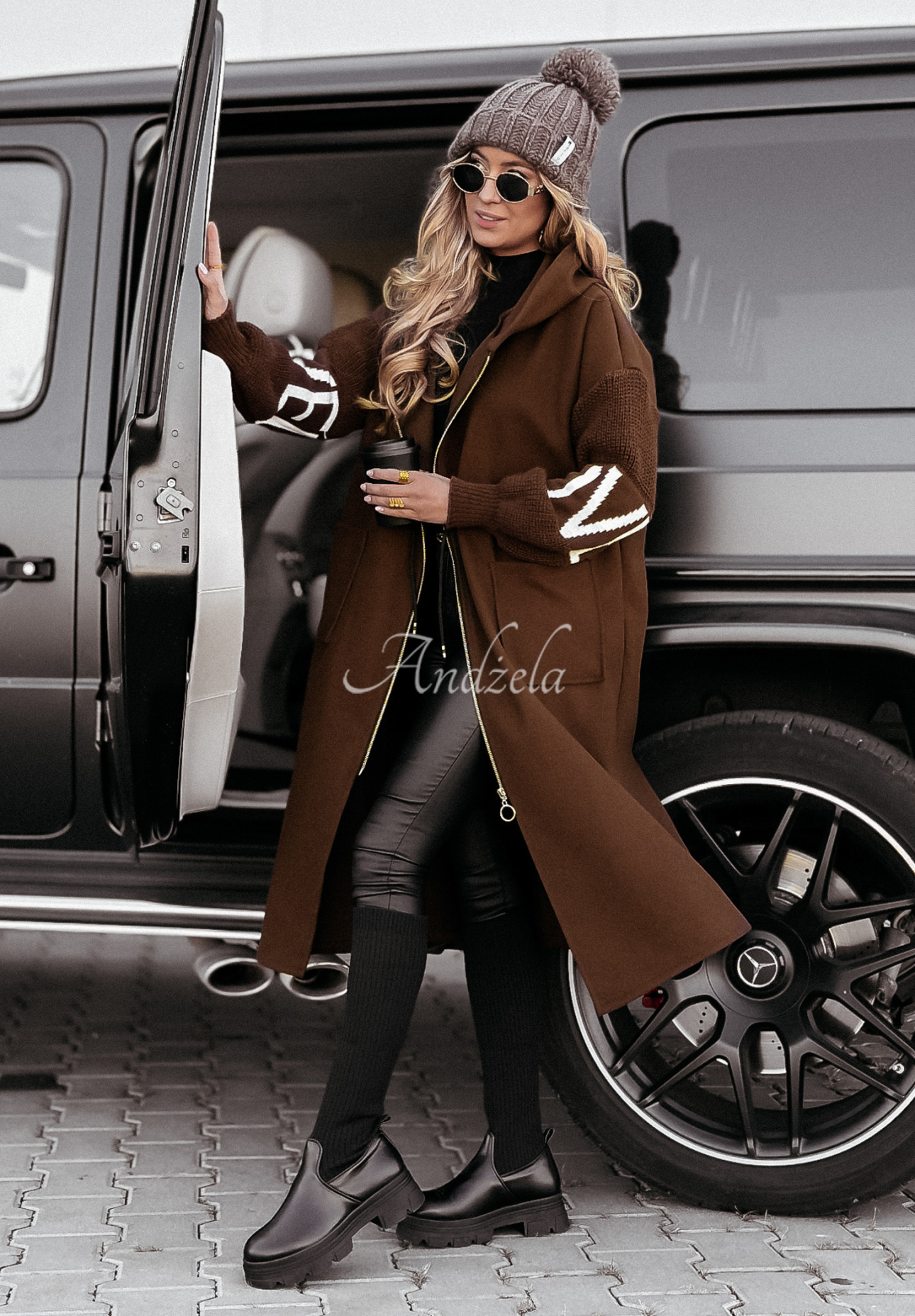 Long hooded coat Loved Ones chocolate