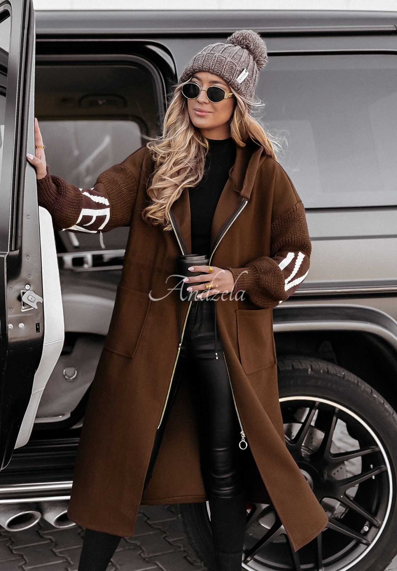 Long hooded coat Loved Ones chocolate