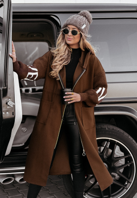 Long hooded coat Loved Ones chocolate