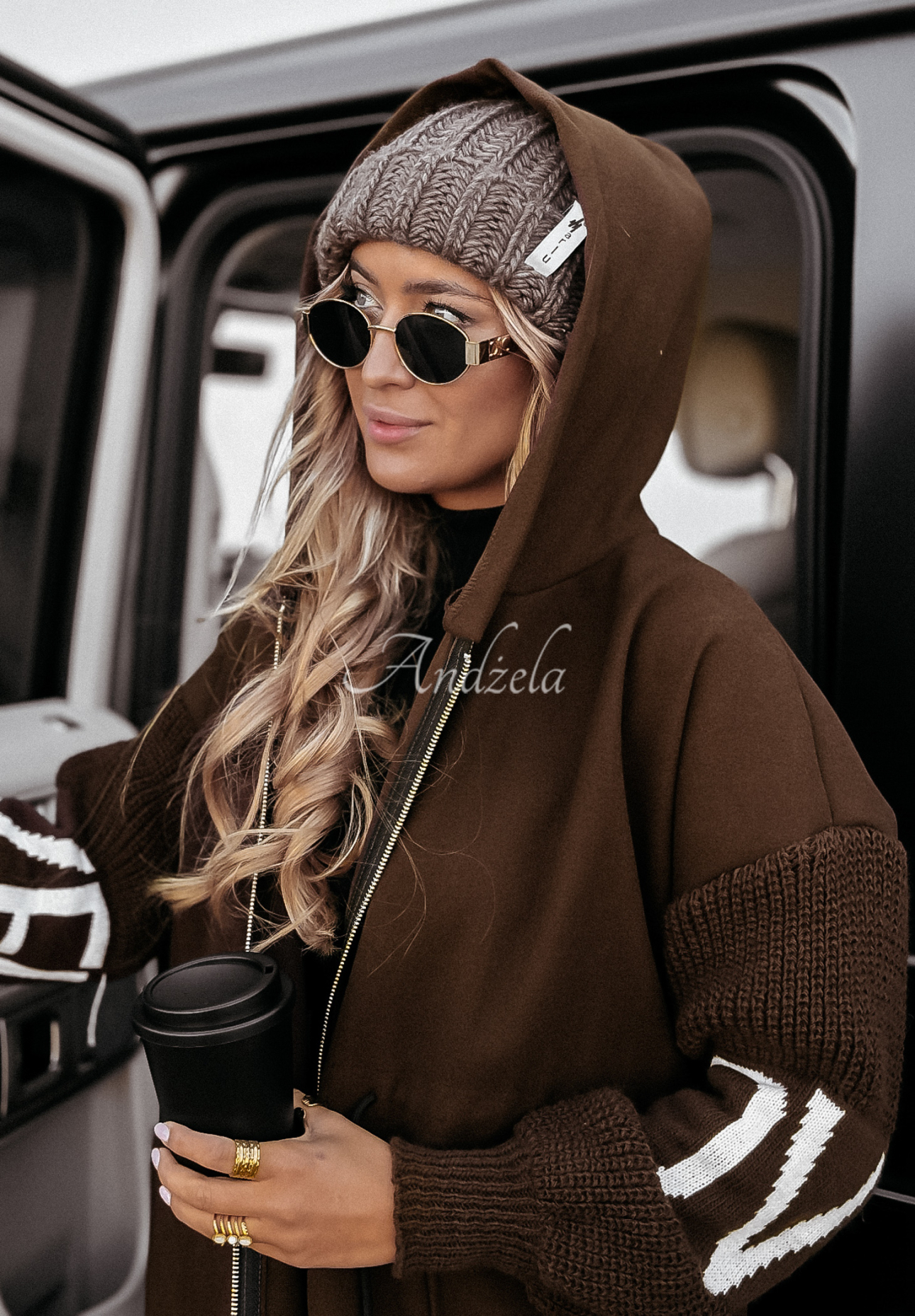 Long hooded coat Loved Ones chocolate