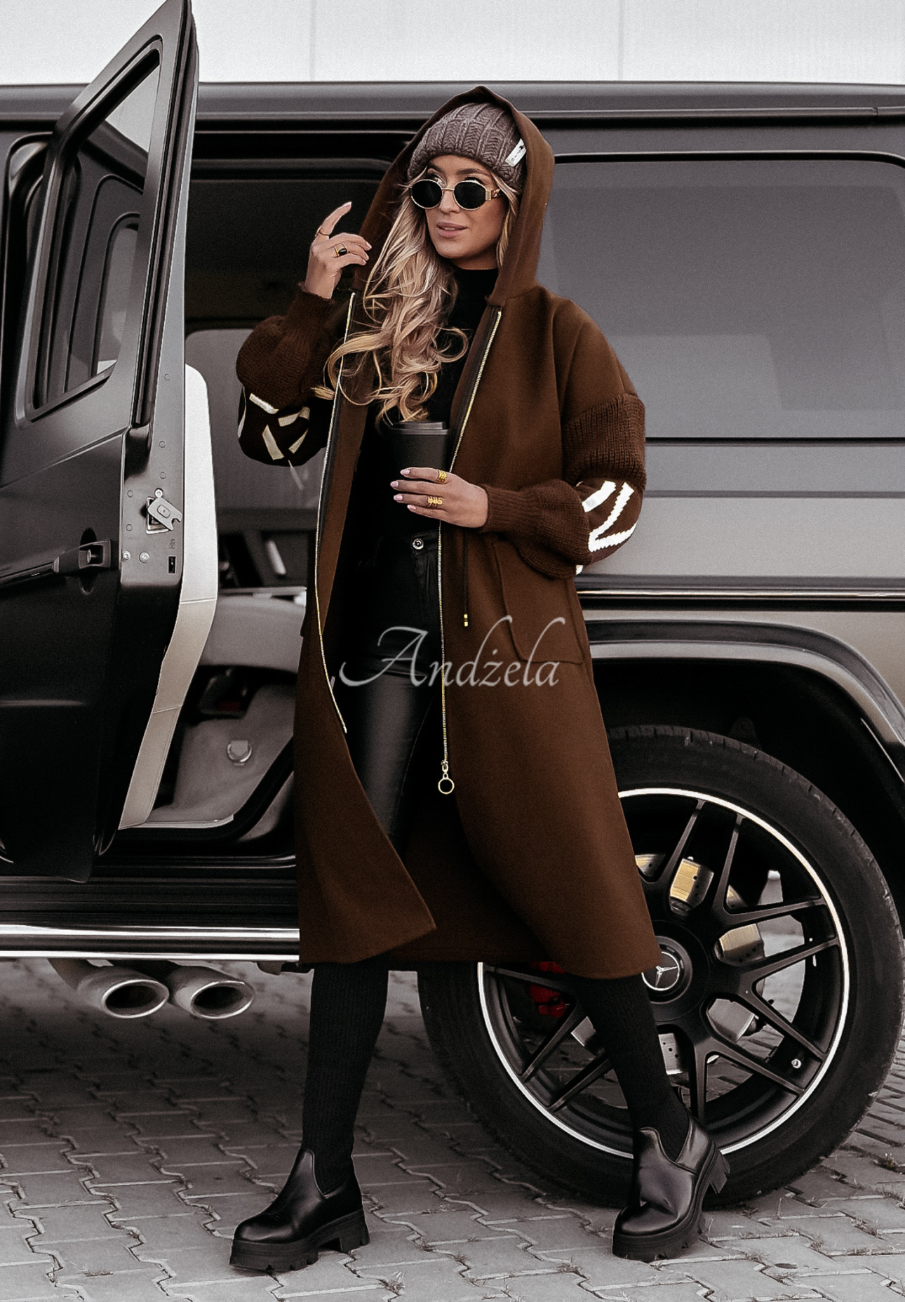 Long hooded coat Loved Ones chocolate