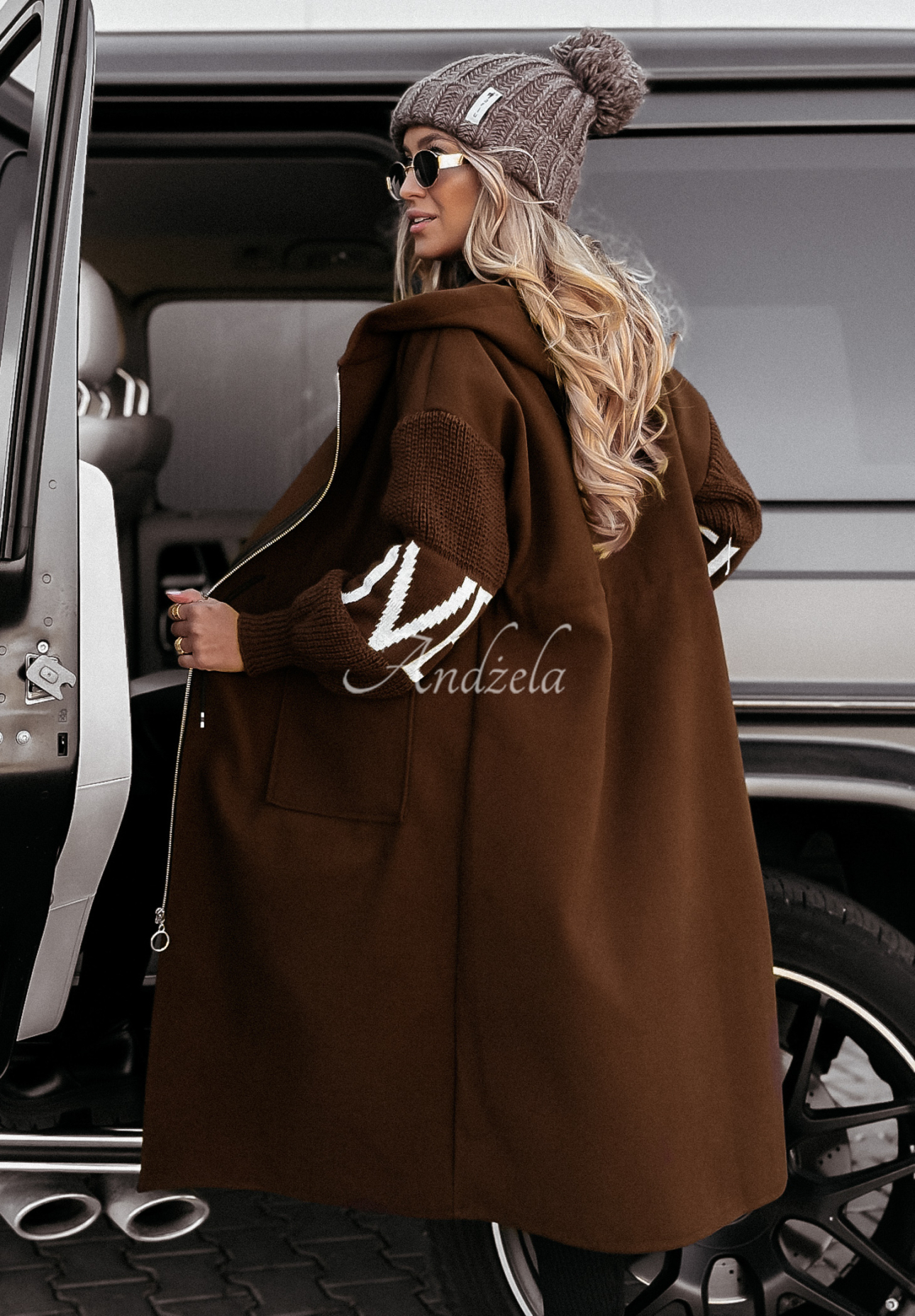 Long hooded coat Loved Ones chocolate