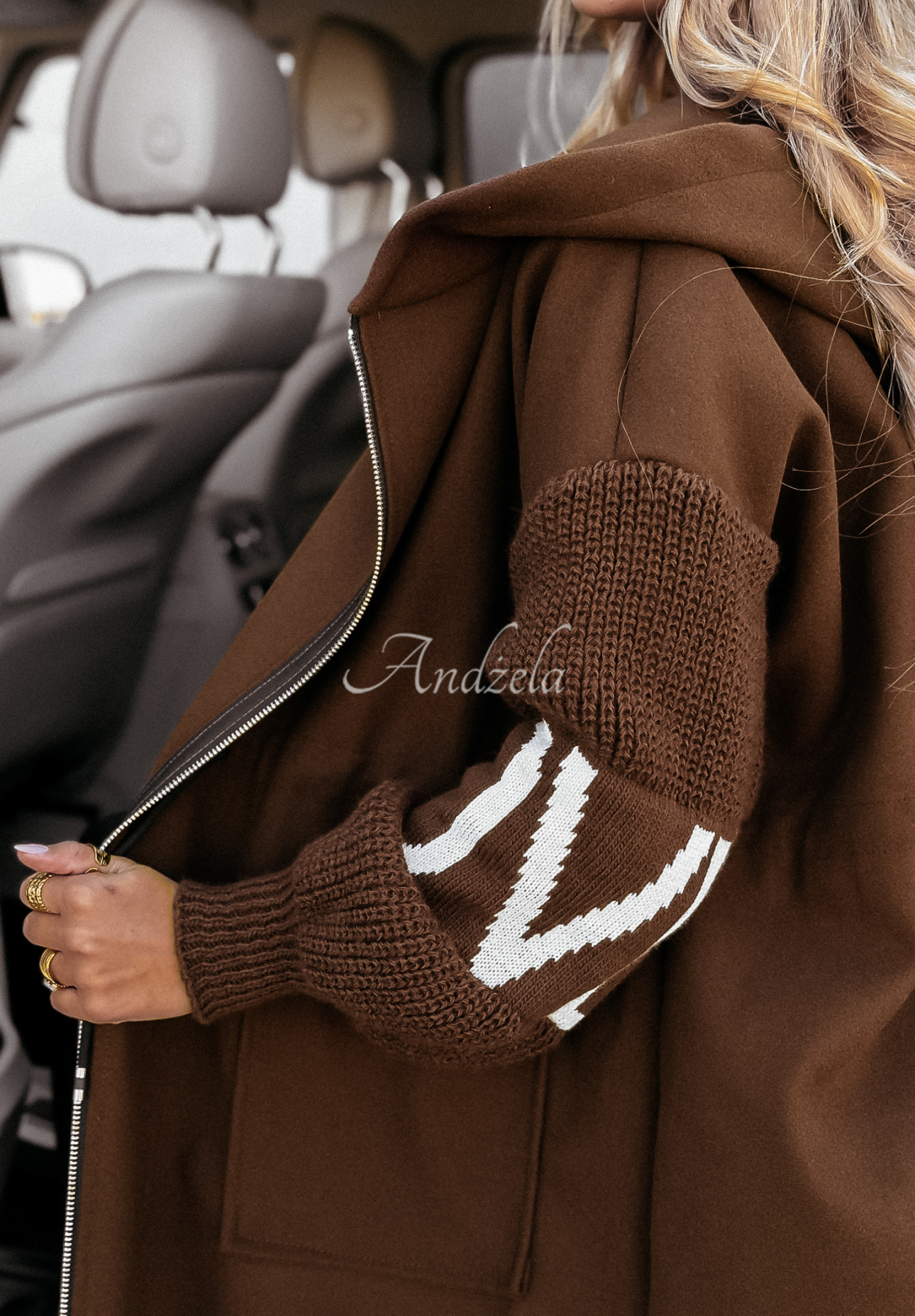 Long hooded coat Loved Ones chocolate