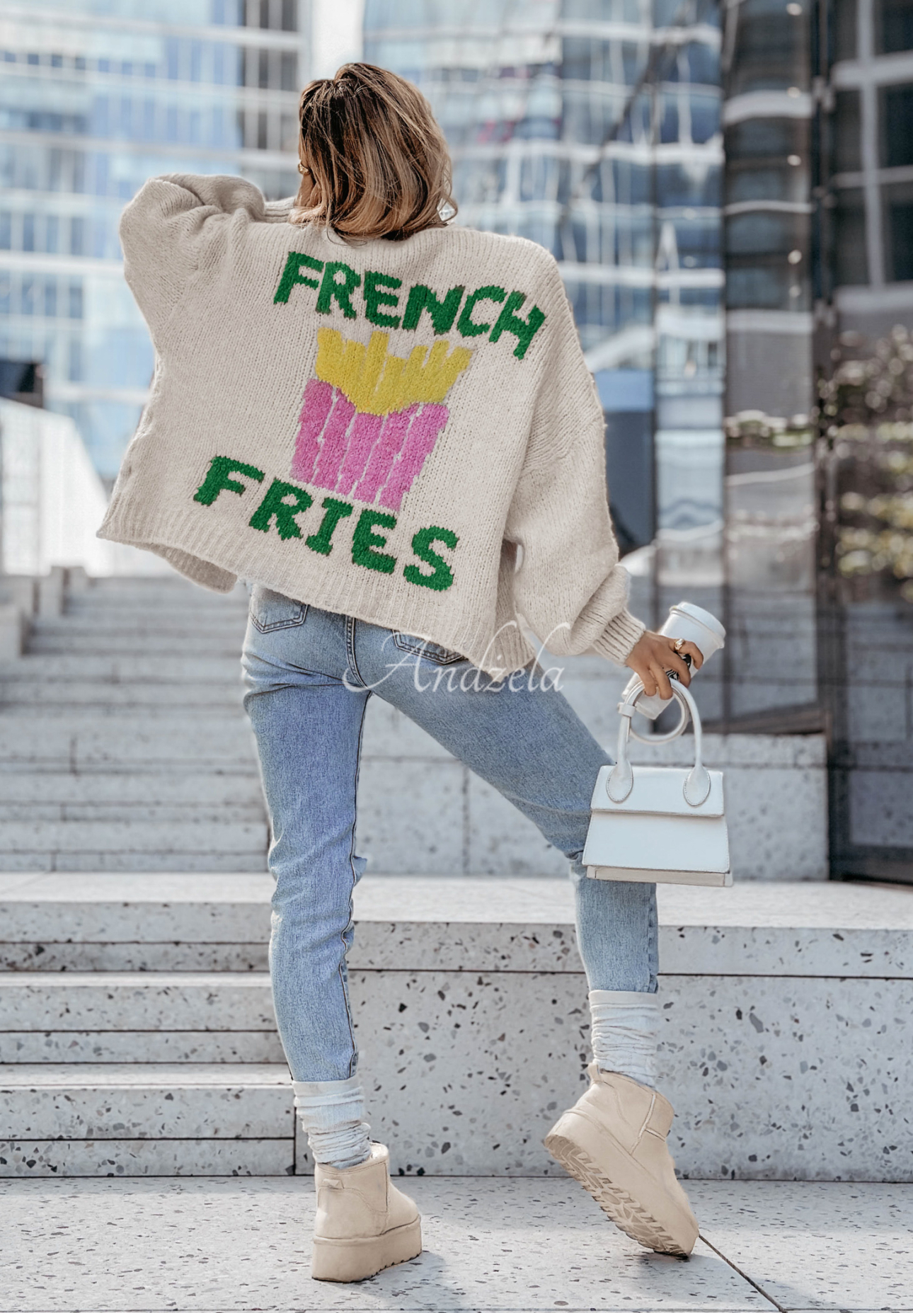 Kardigan z napisem French Fries jasnobeżowy