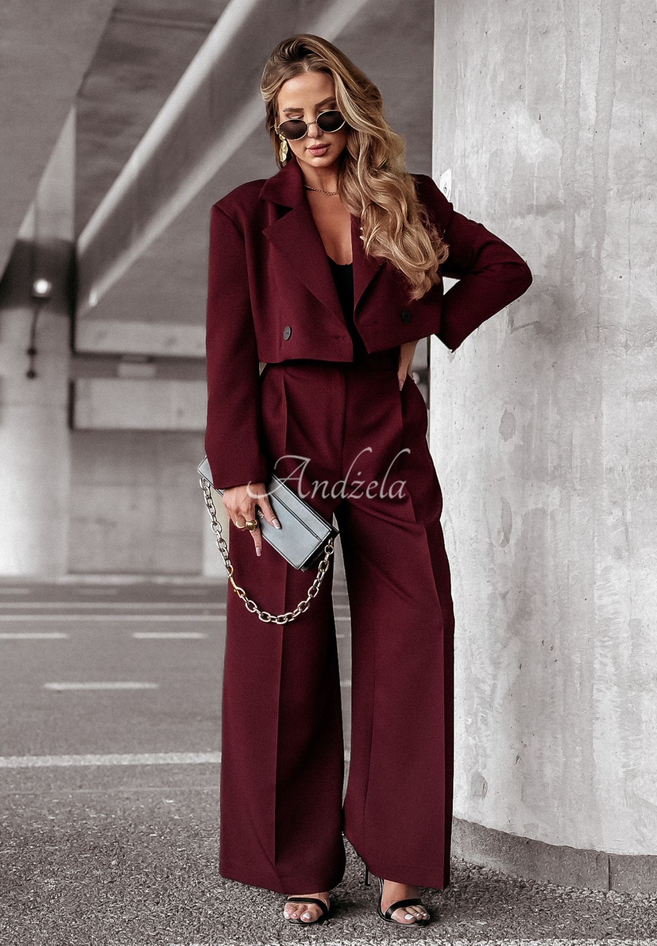 Eleganckie spodnie wide leg First Class burgundowe