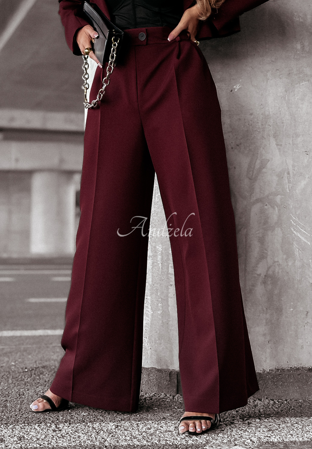 Eleganckie spodnie wide leg First Class burgundowe