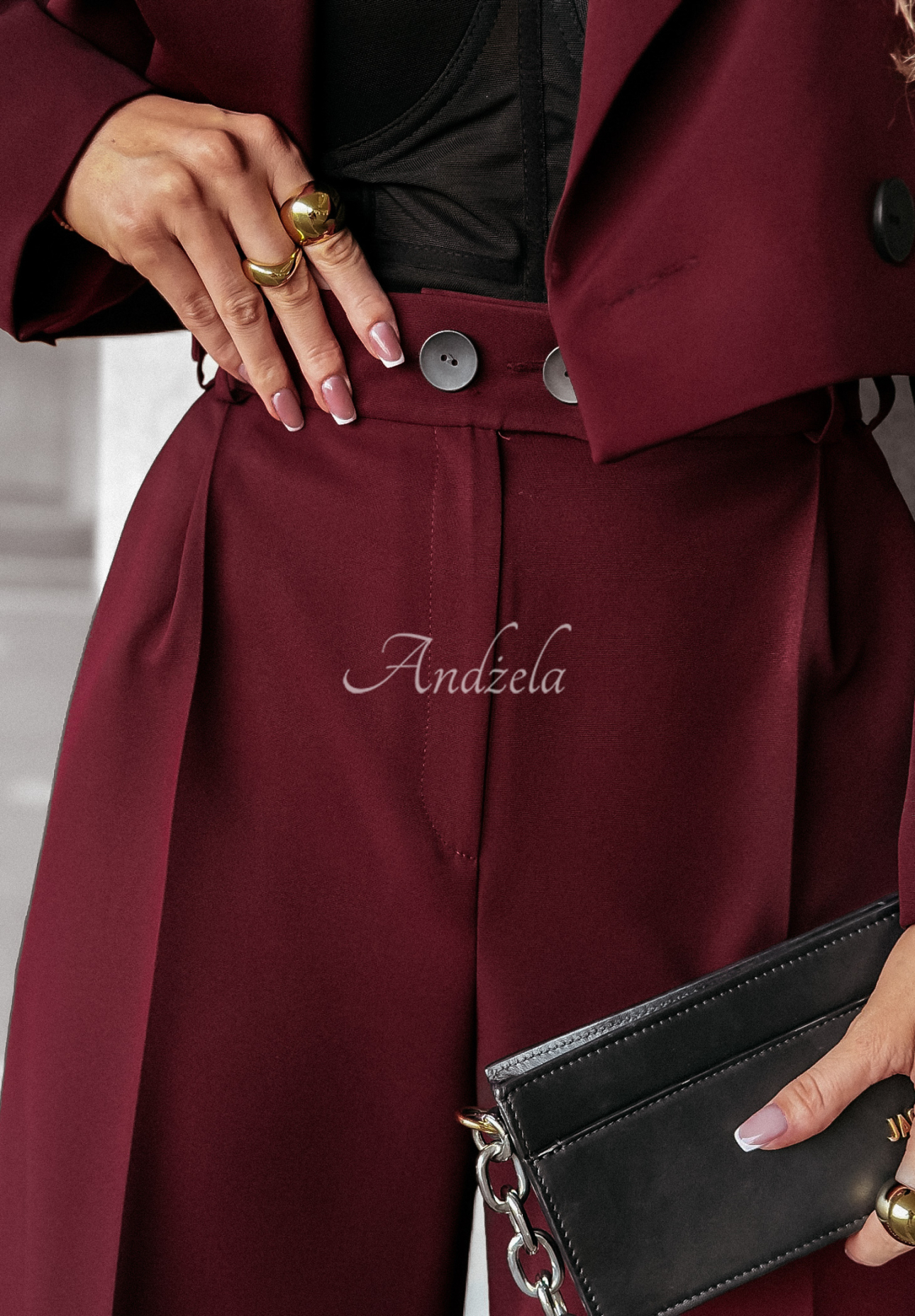 Eleganckie spodnie wide leg First Class burgundowe