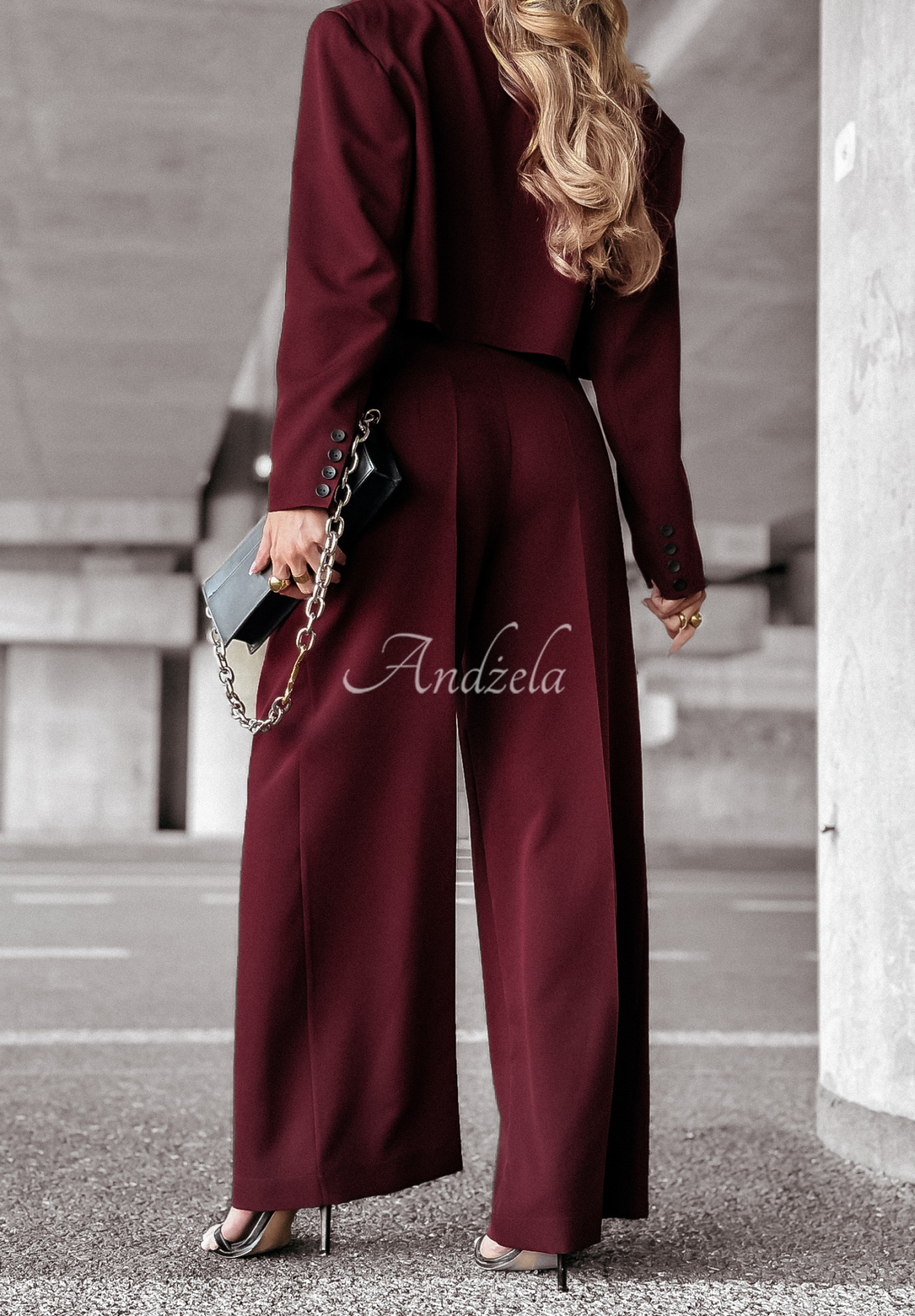 Eleganckie spodnie wide leg First Class burgundowe