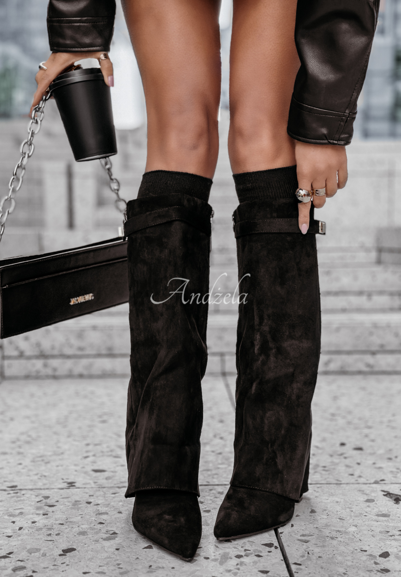 Neville long suede boots black