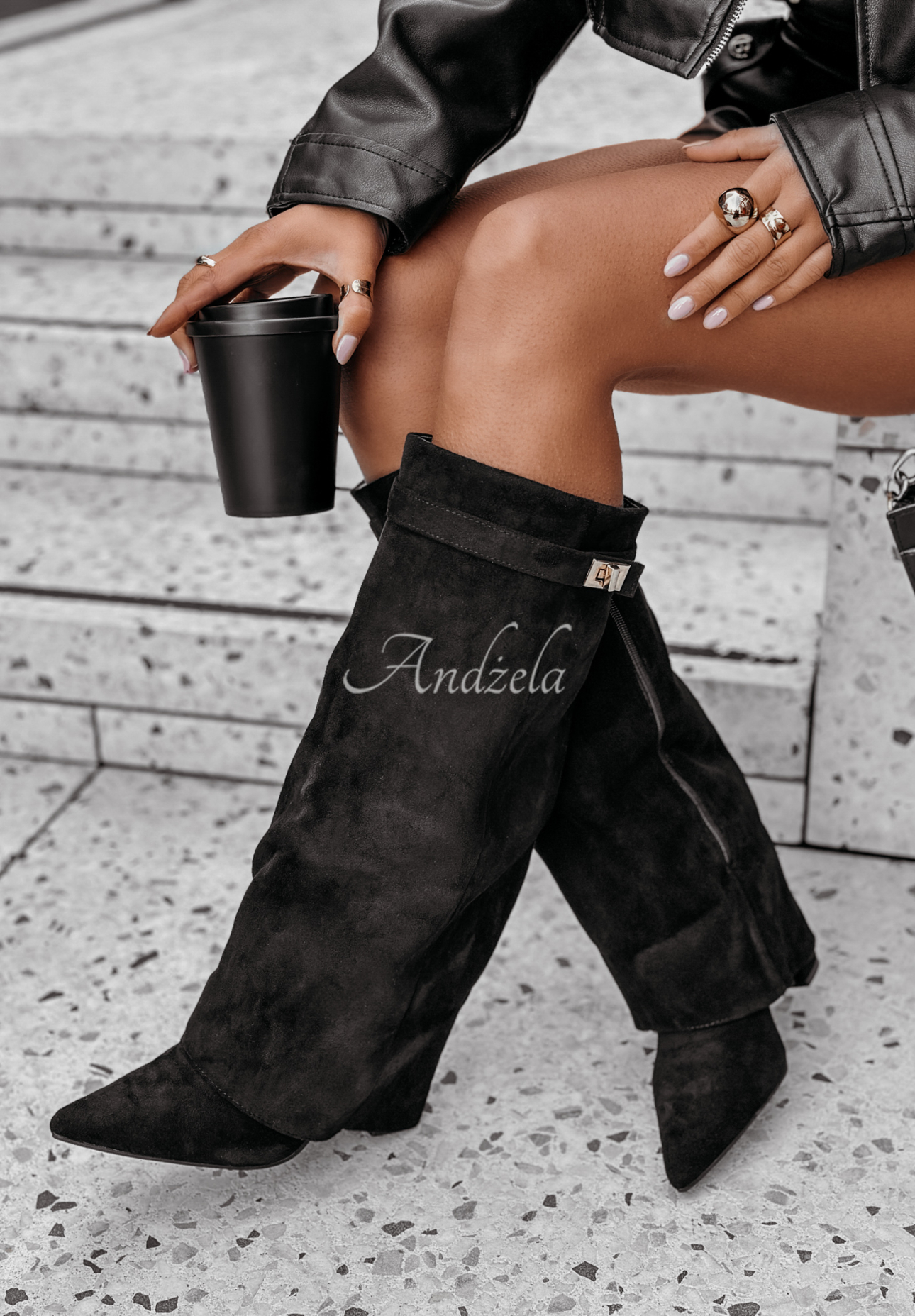 Neville long suede boots black