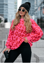 Sweter w panterkę Girly Chic różowo-czerwony