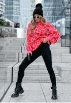 Sweter w panterkę Girly Chic różowo-czerwony