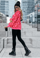 Sweter w panterkę Girly Chic różowo-czerwony