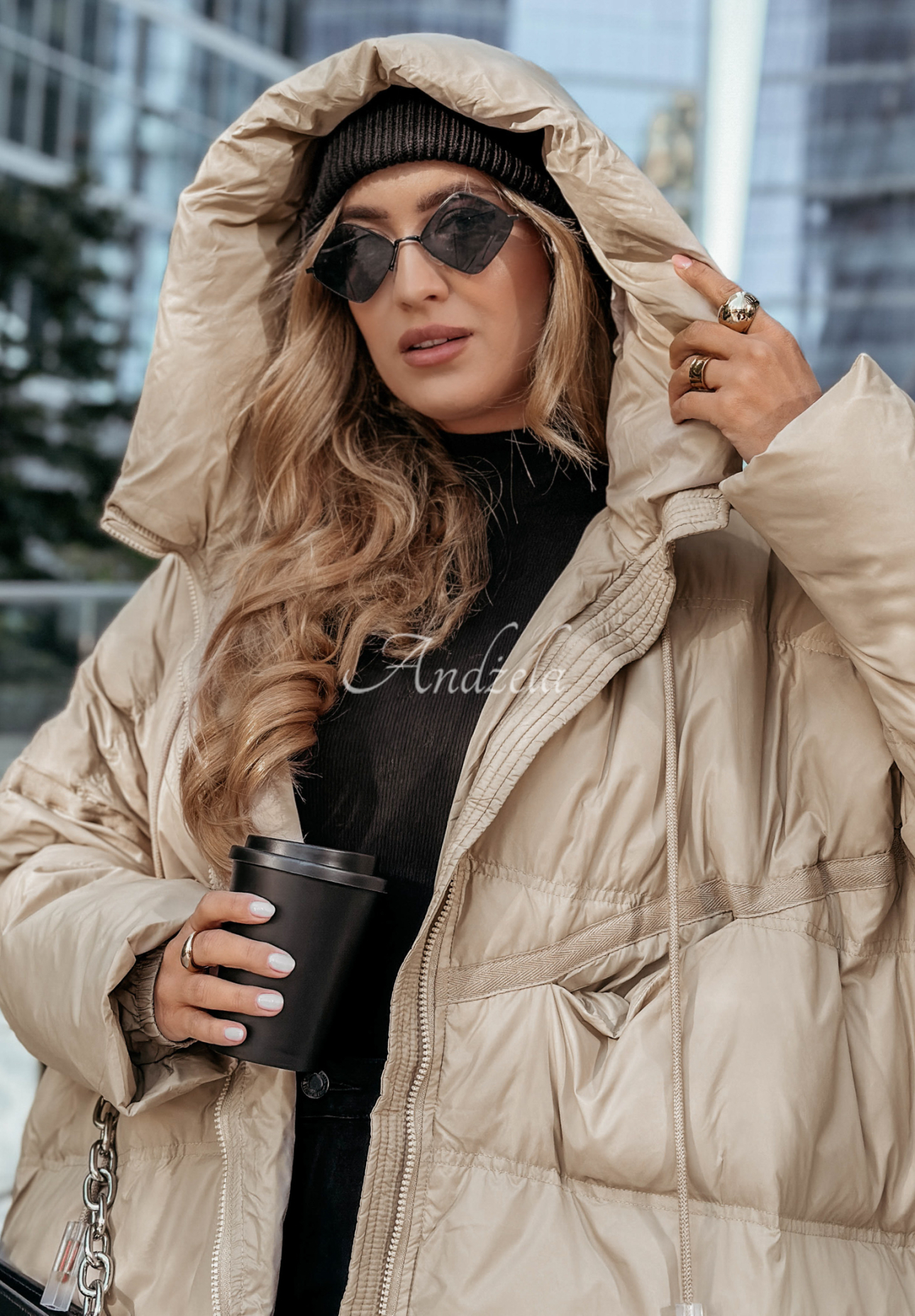 Long down jacket with hood Coldest Of Times beige