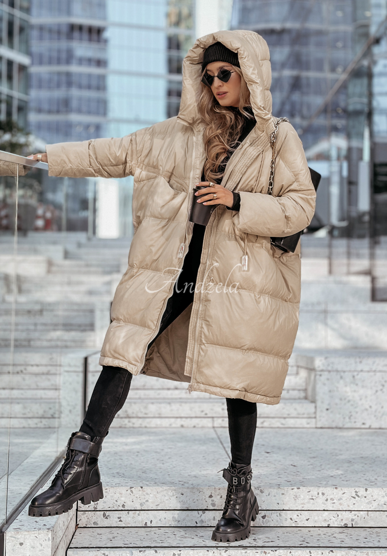 Long down jacket with hood Coldest Of Times beige