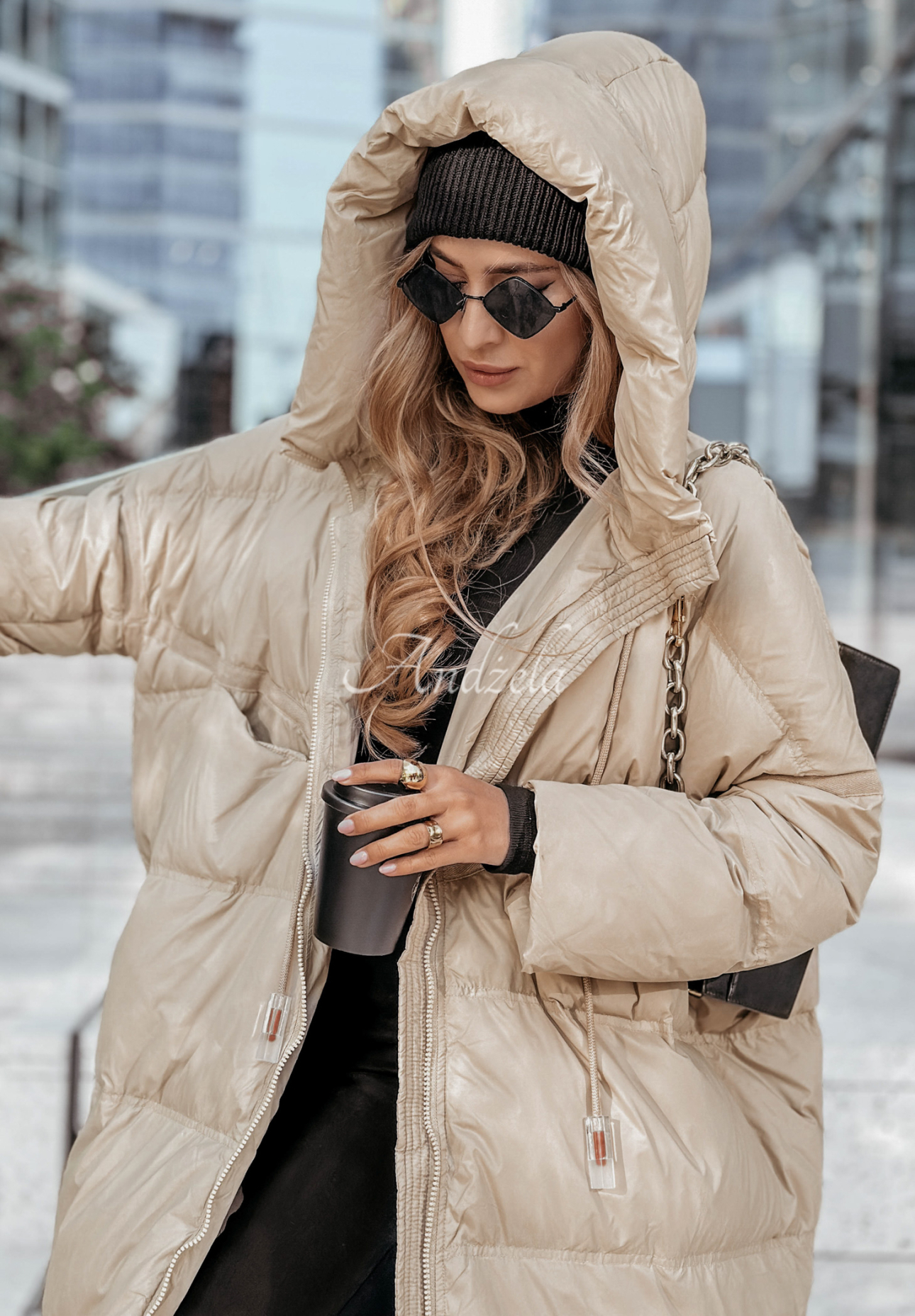 Long down jacket with hood Coldest Of Times beige