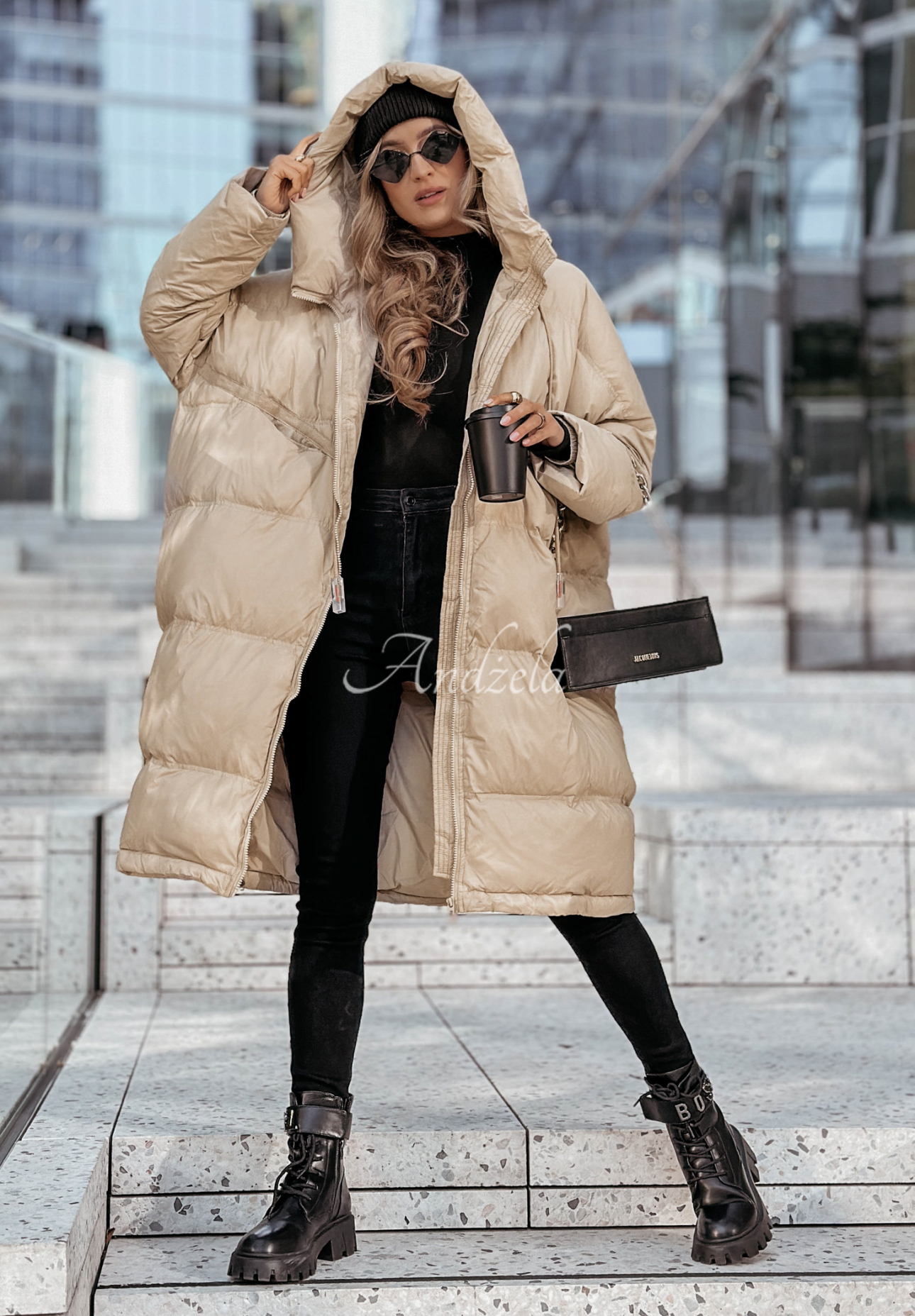 Long down jacket with hood Coldest Of Times beige