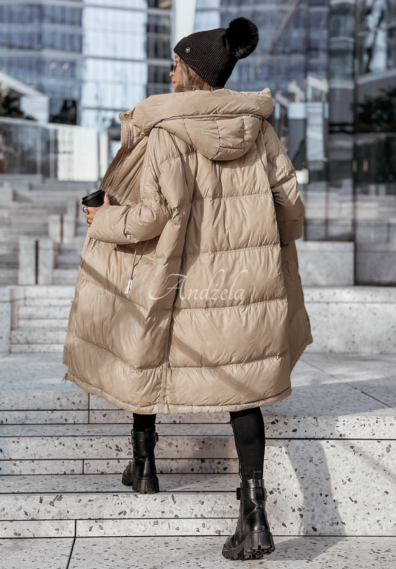 Long down jacket with hood Coldest Of Times beige