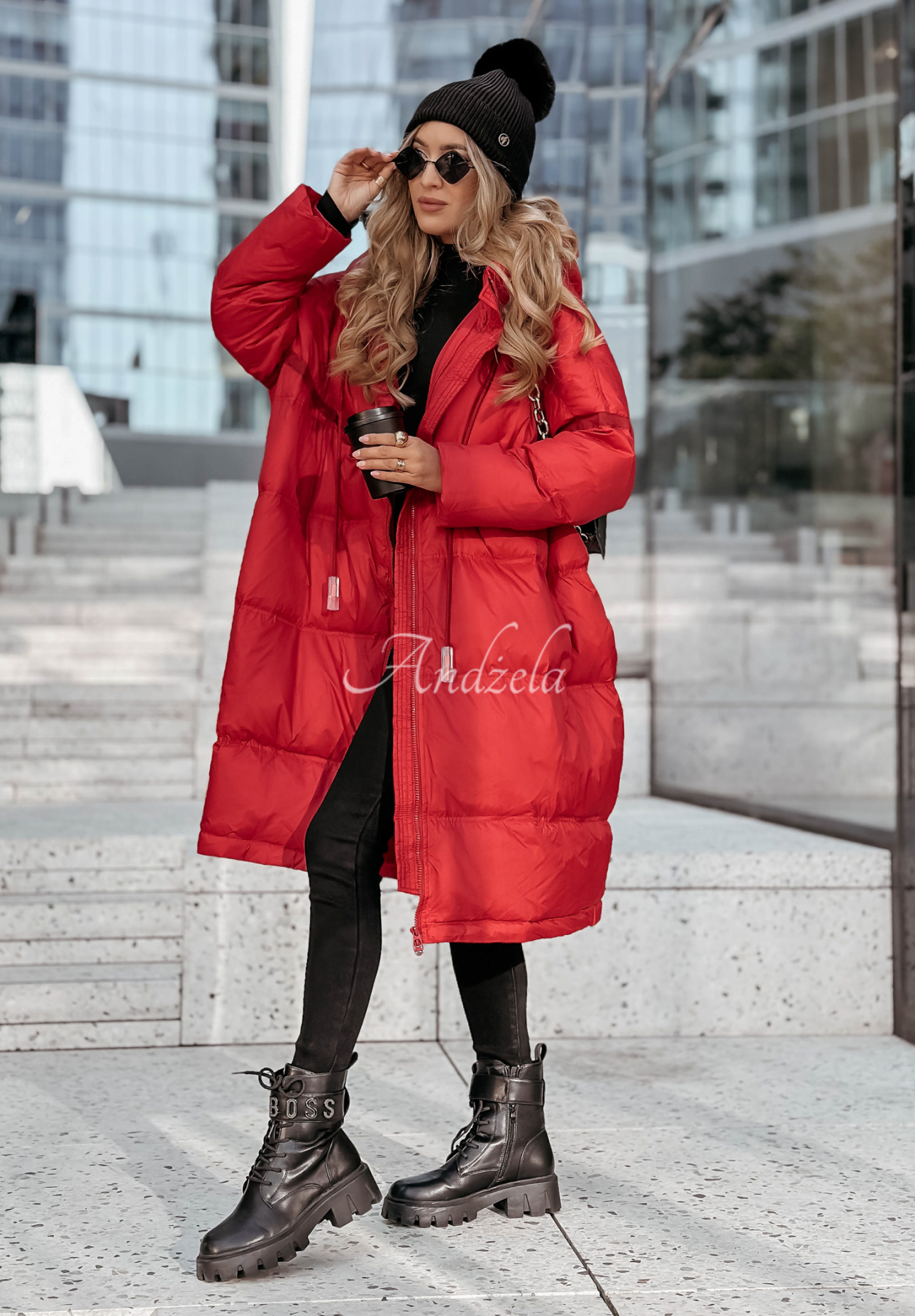 Long down jacket with hood Coldest Of Times red