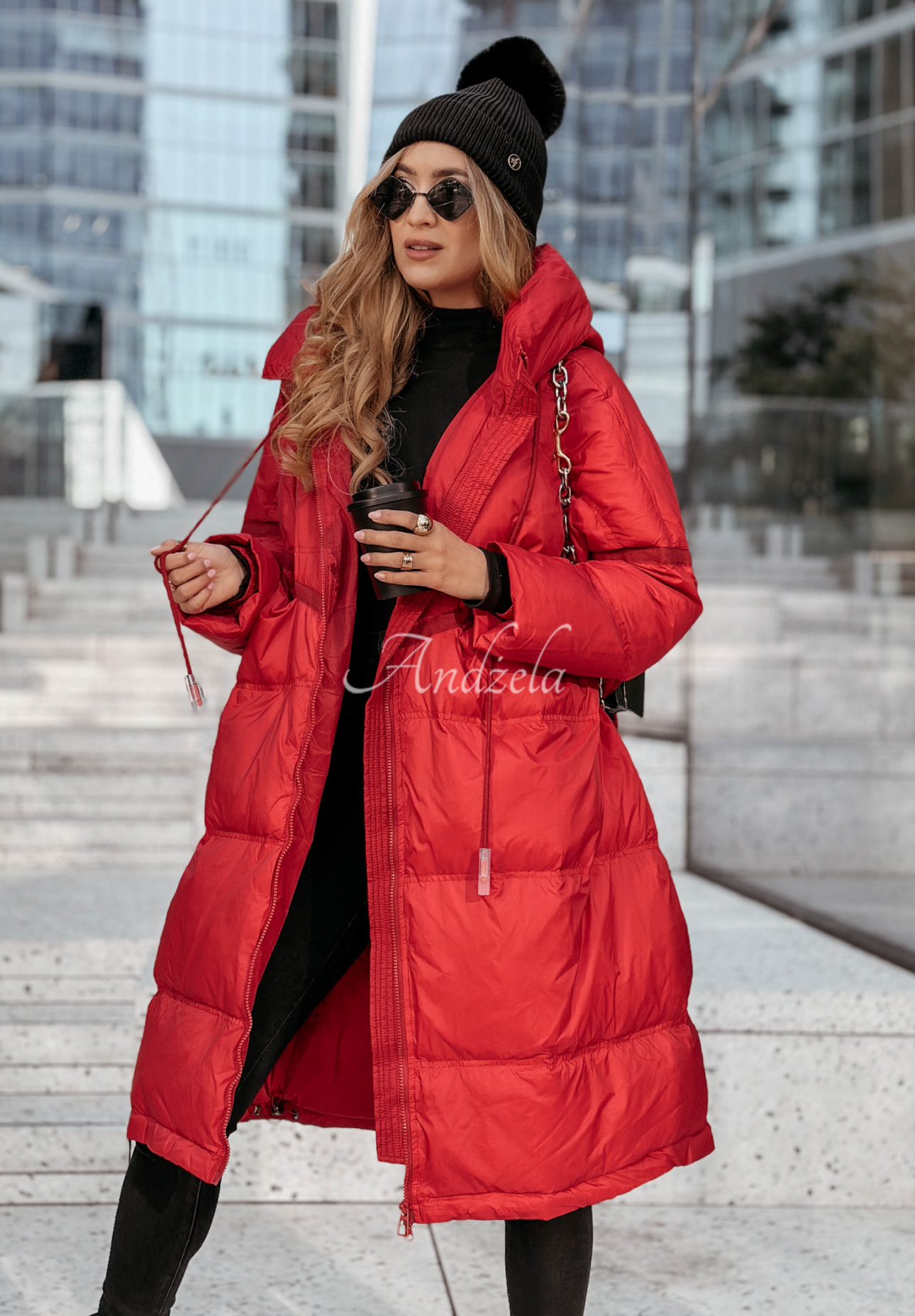 Long down jacket with hood Coldest Of Times red