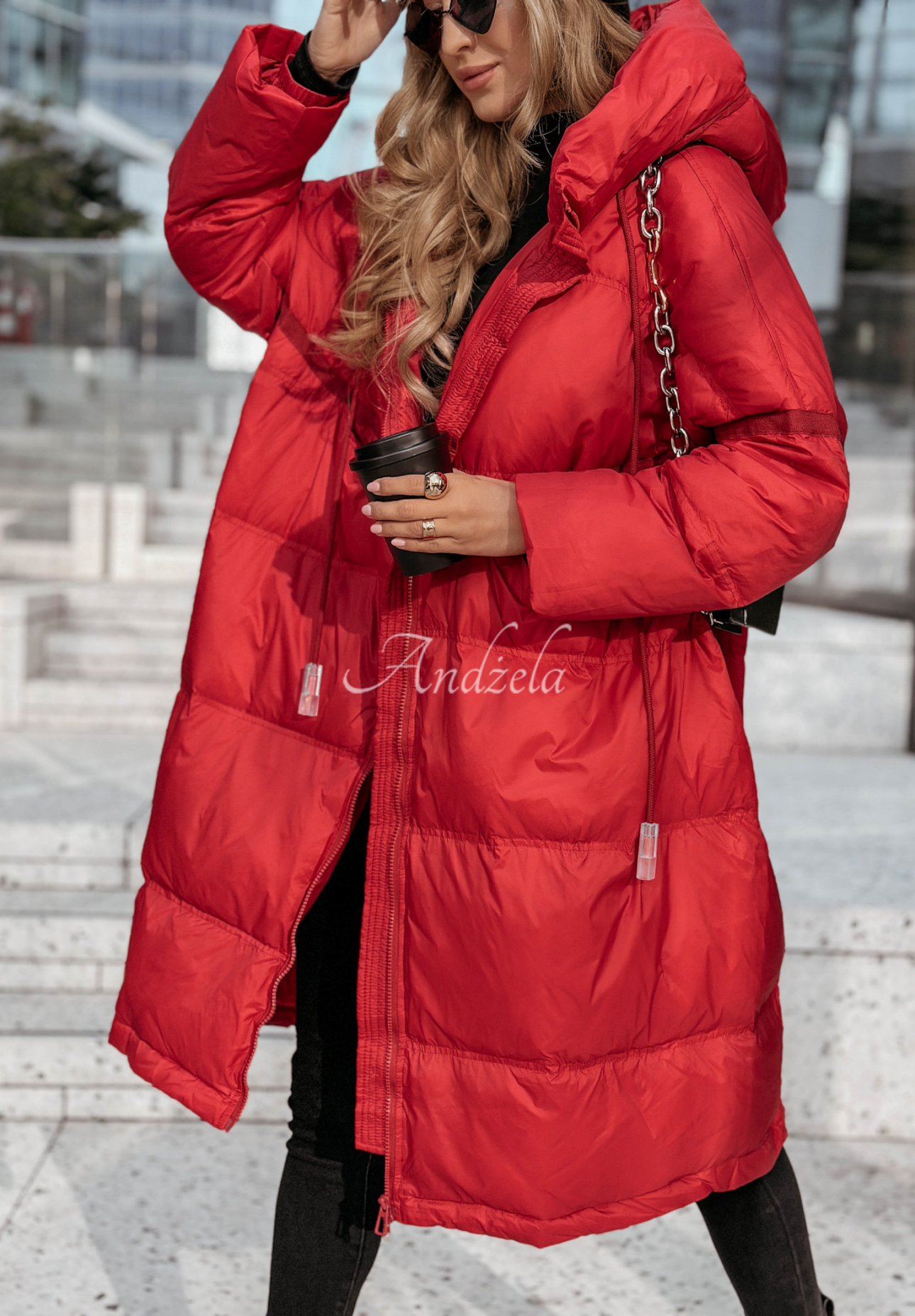 Long down jacket with hood Coldest Of Times red