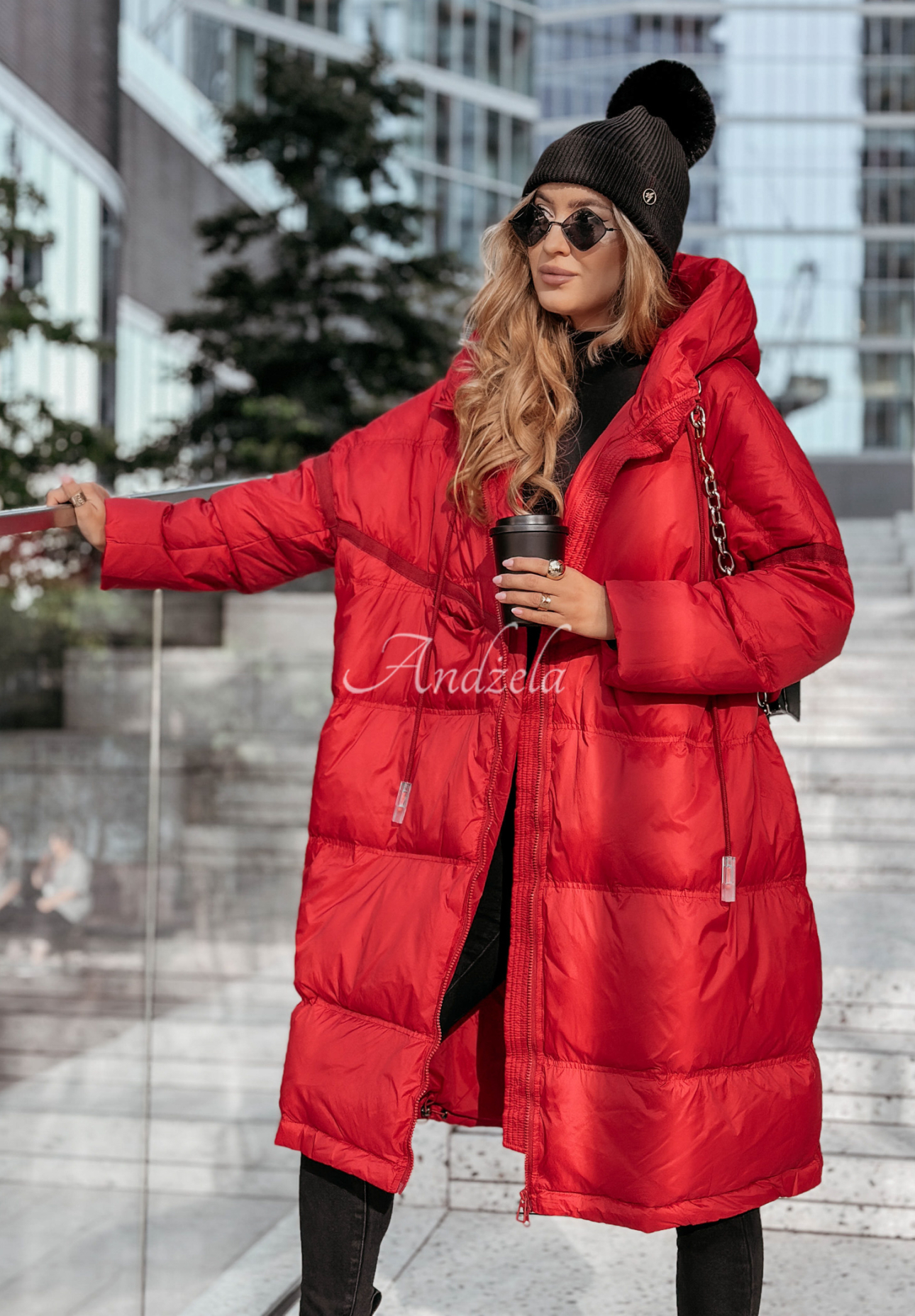 Long down jacket with hood Coldest Of Times red