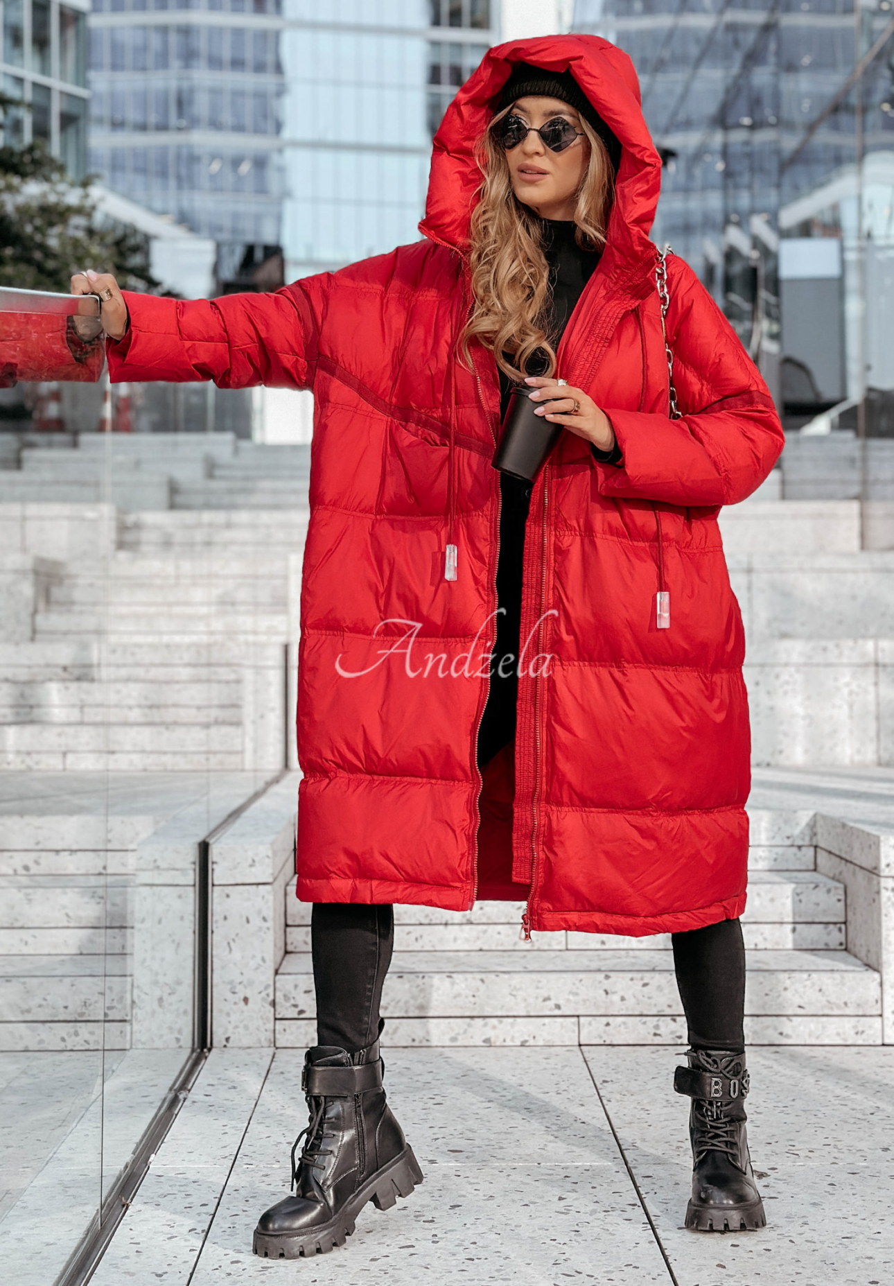 Long down jacket with hood Coldest Of Times red