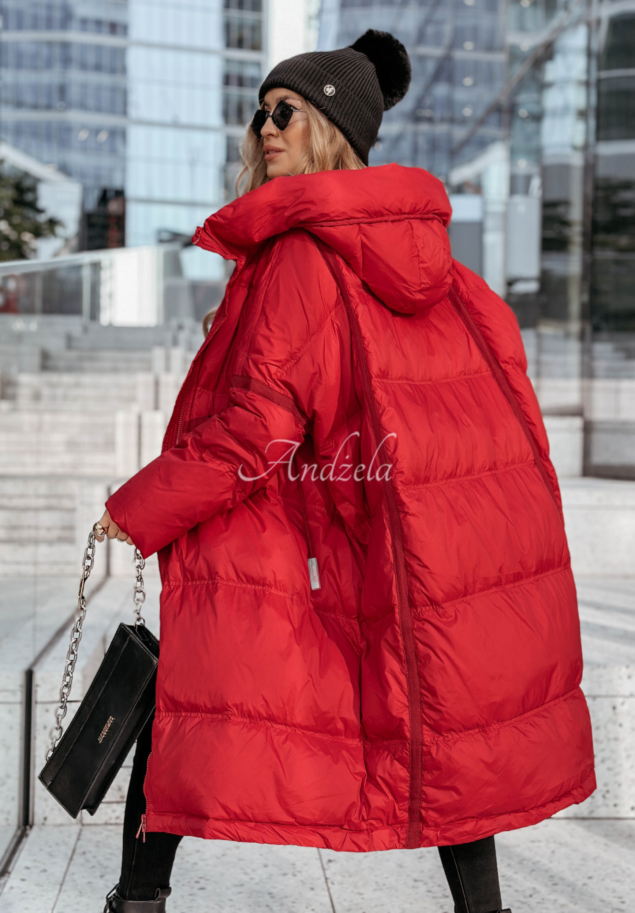 Long down jacket with hood Coldest Of Times red