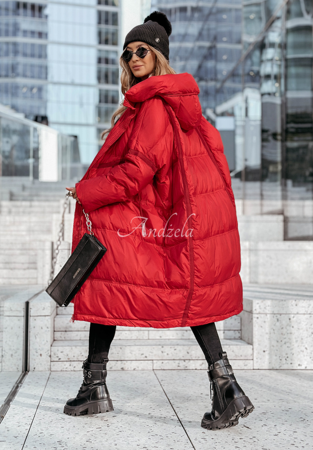 Long down jacket with hood Coldest Of Times red
