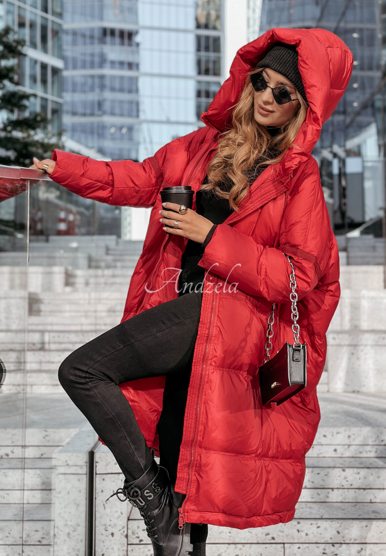 Long down jacket with hood Coldest Of Times red