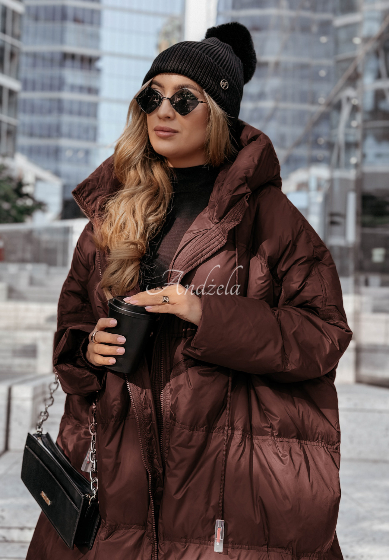 Long down jacket with hood Coldest Of Times chocolate