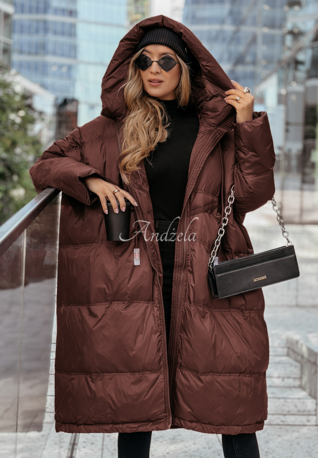 Long down jacket with hood Coldest Of Times chocolate