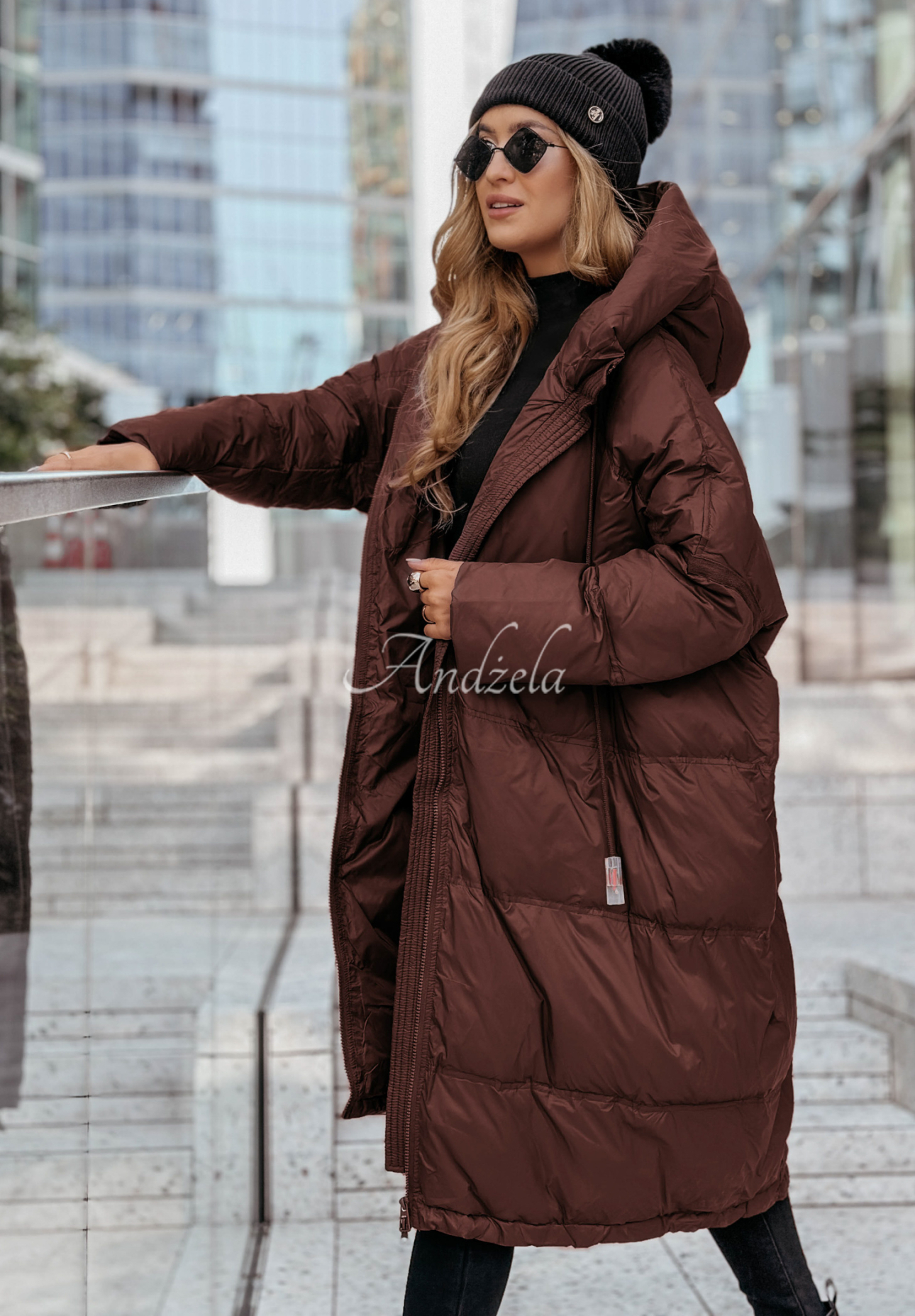 Long down jacket with hood Coldest Of Times chocolate