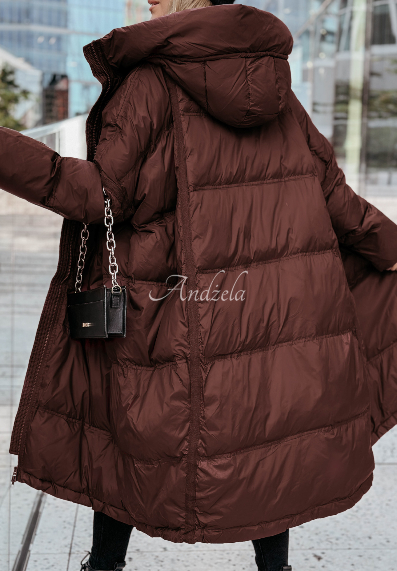 Long down jacket with hood Coldest Of Times chocolate