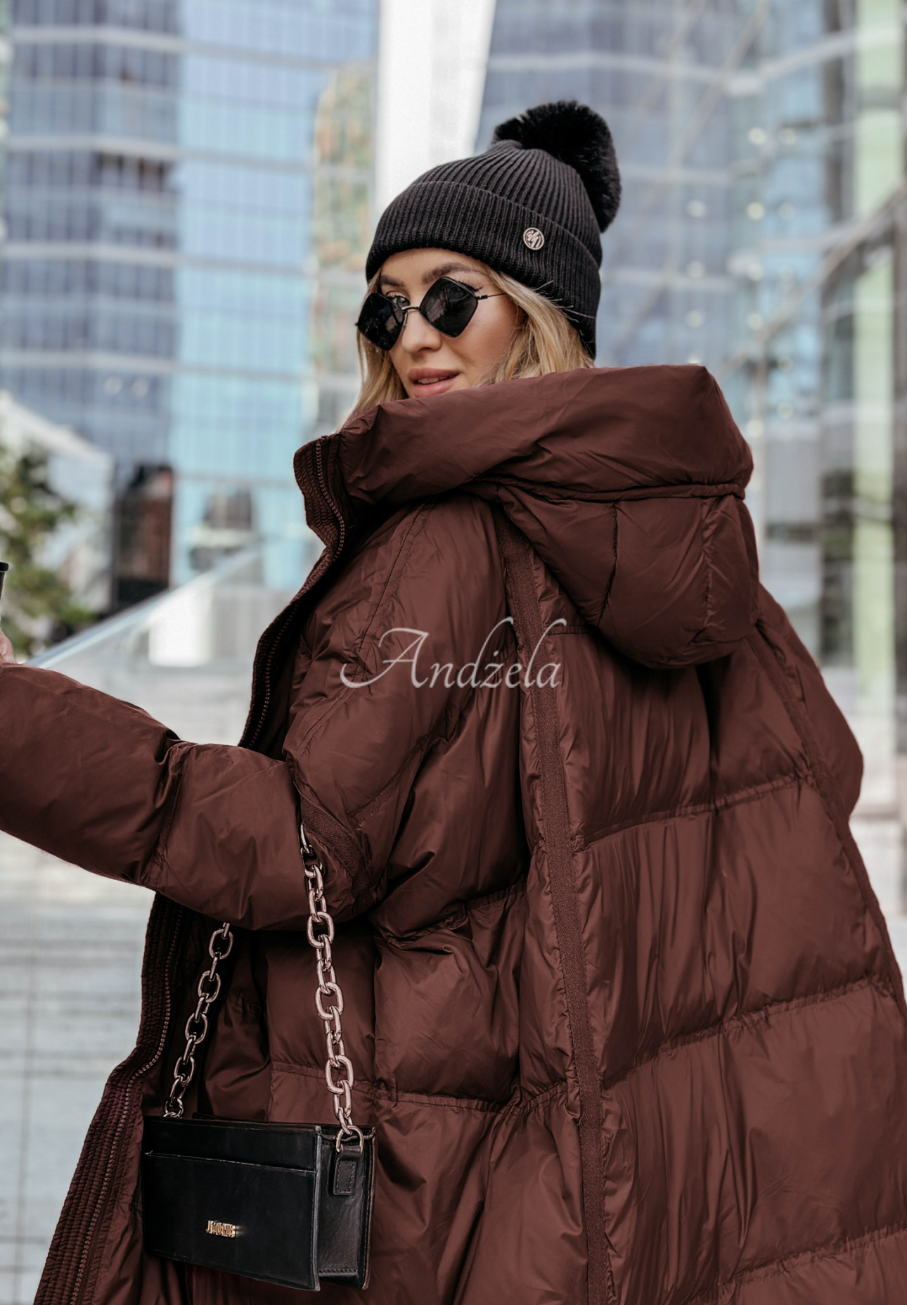 Long down jacket with hood Coldest Of Times chocolate