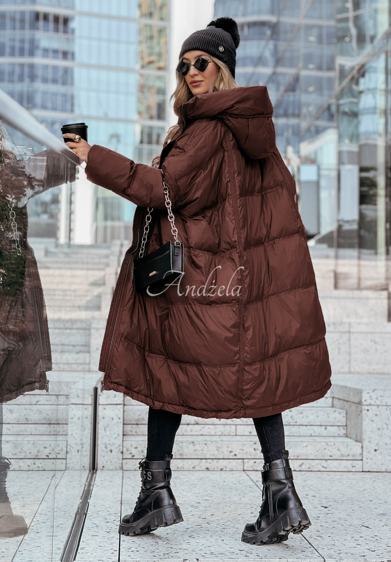 Long down jacket with hood Coldest Of Times chocolate