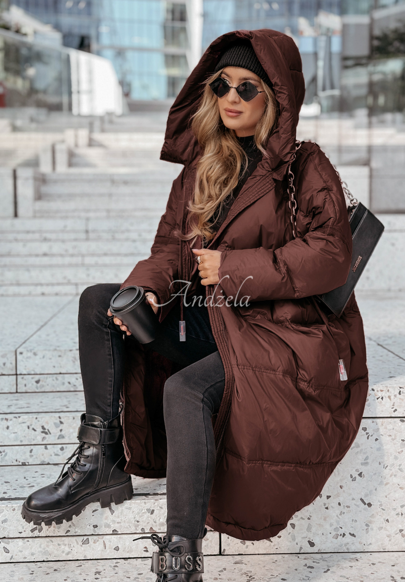 Long down jacket with hood Coldest Of Times chocolate
