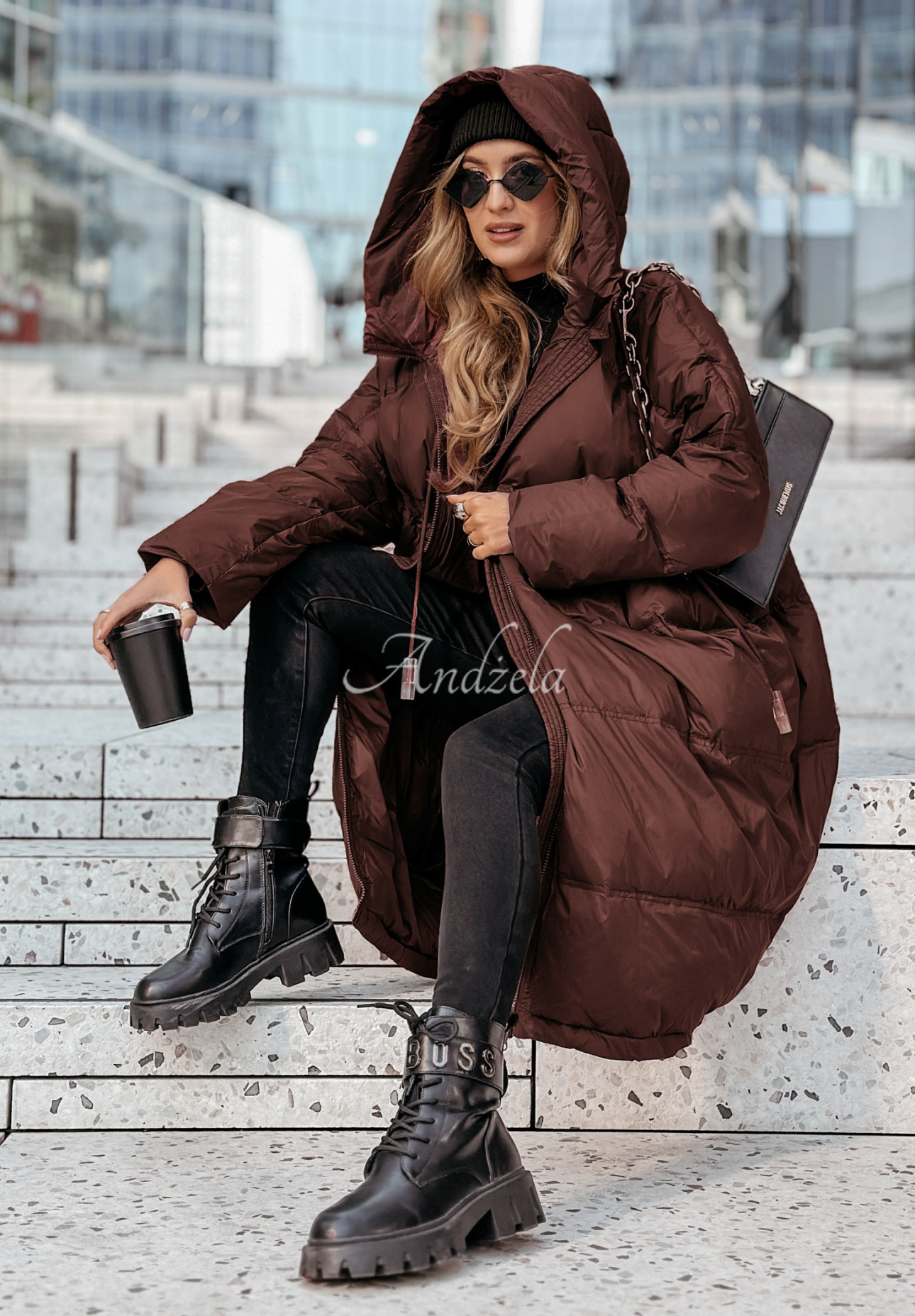 Long down jacket with hood Coldest Of Times chocolate