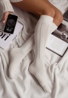Openwork knee socks Laugh Often ecru