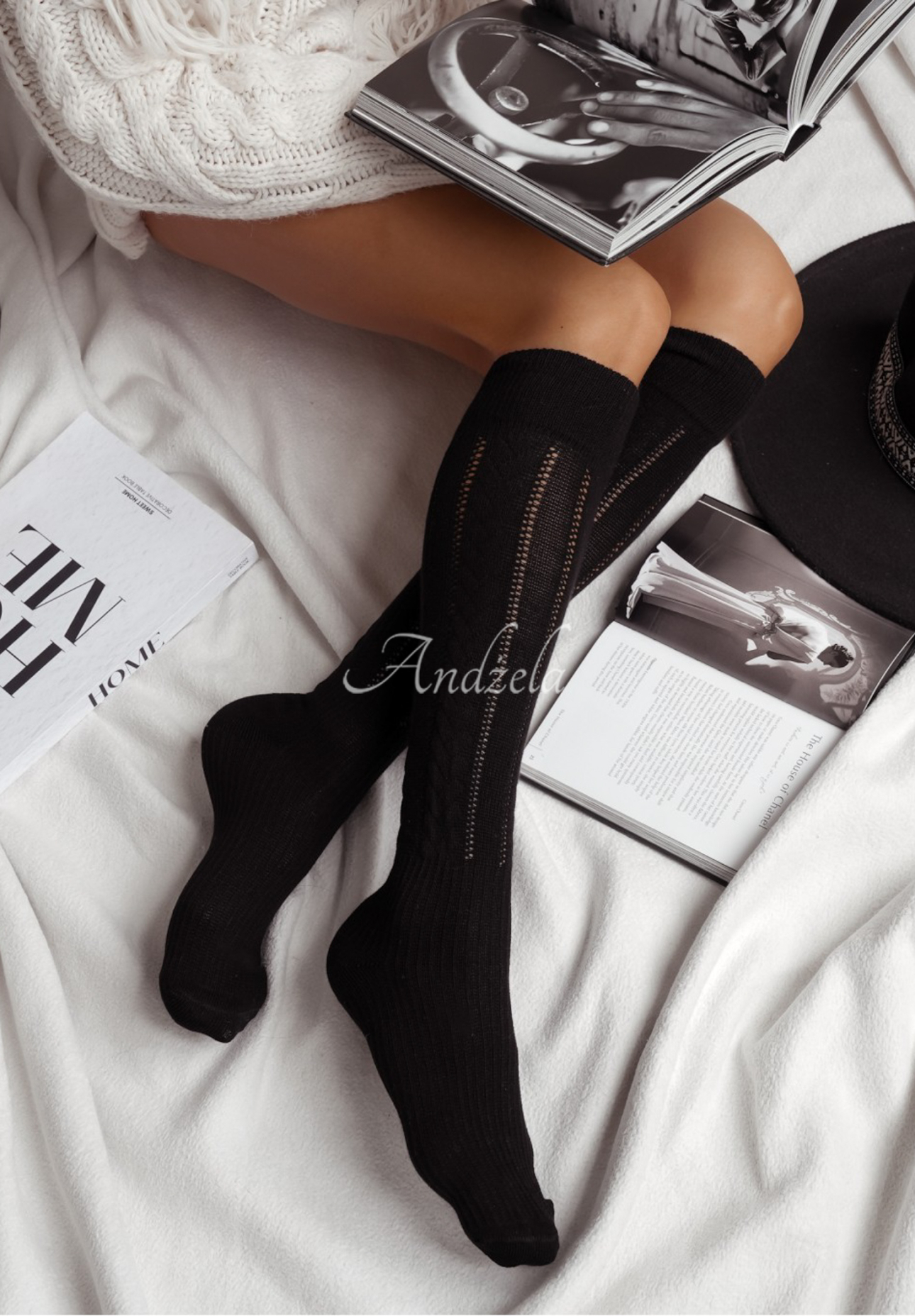 Openwork knee socks Laugh Often black