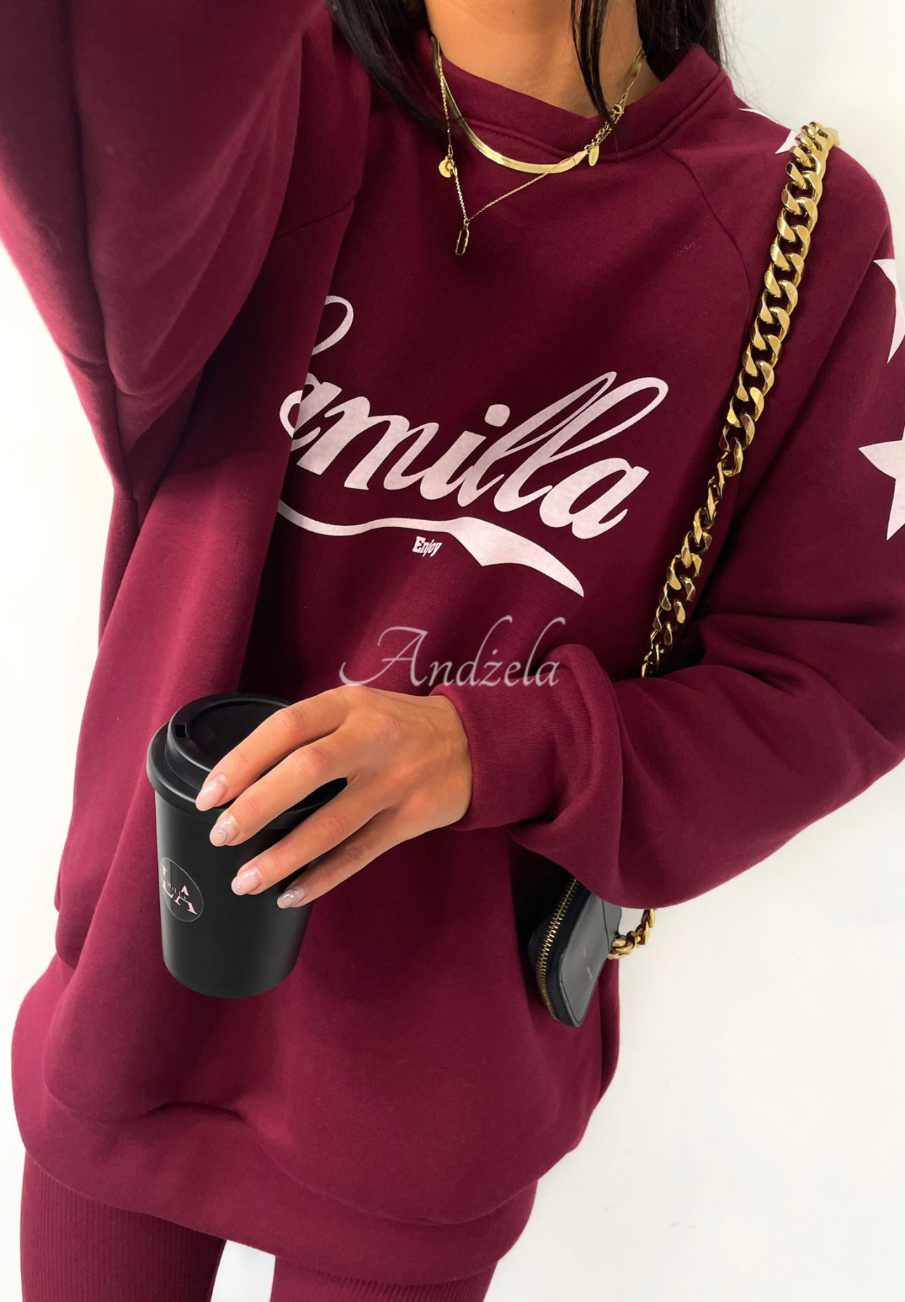 Bluza z nadrukiem La Milla Enjoy burgundowa