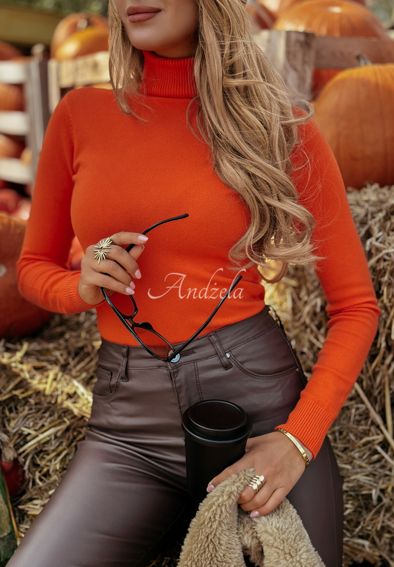 Fitted turtleneck sweater Solange orange