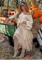 Tiulowa Skirt z falbankami Millana in camel