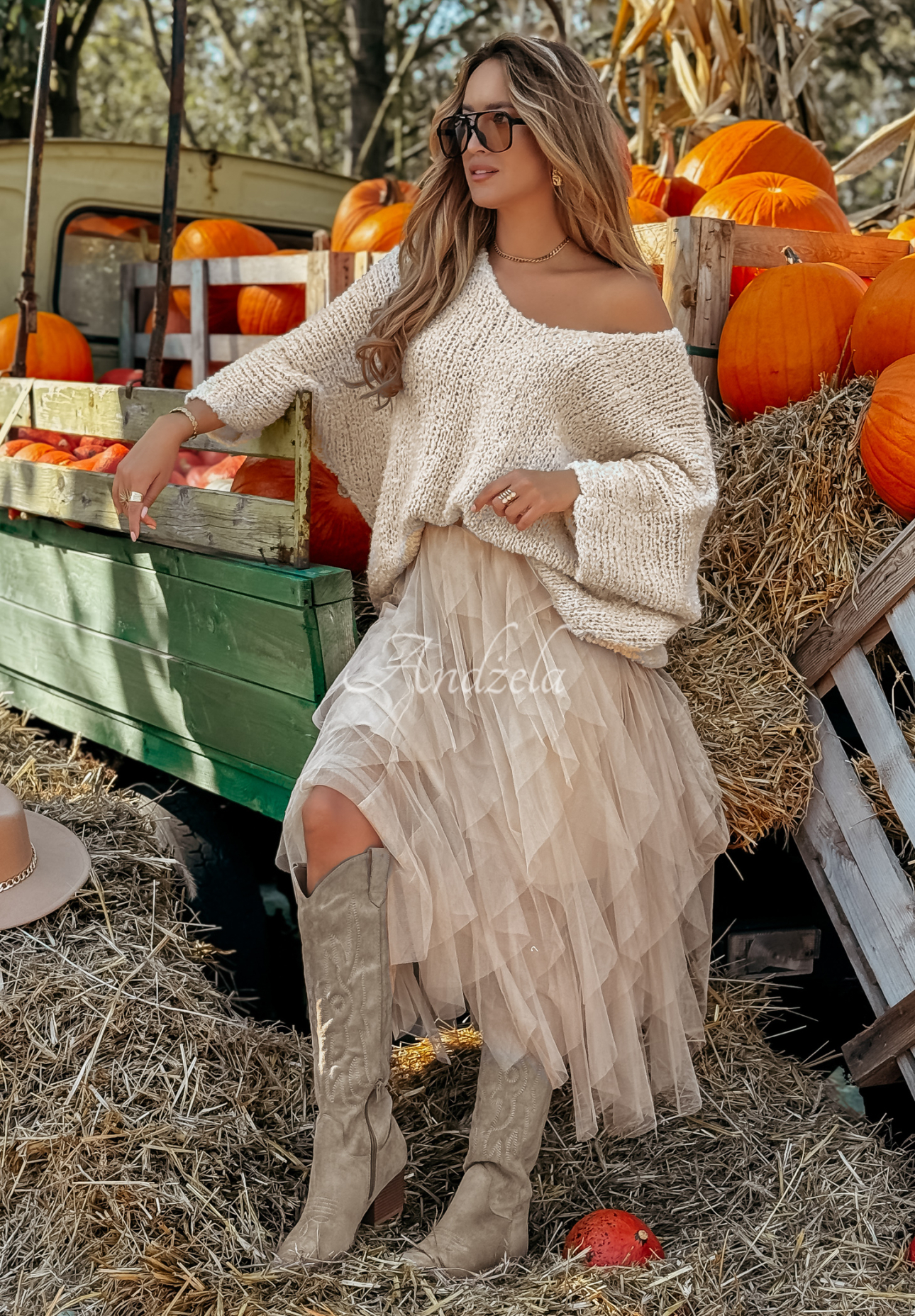 Tulle skirt with frills Millana beige